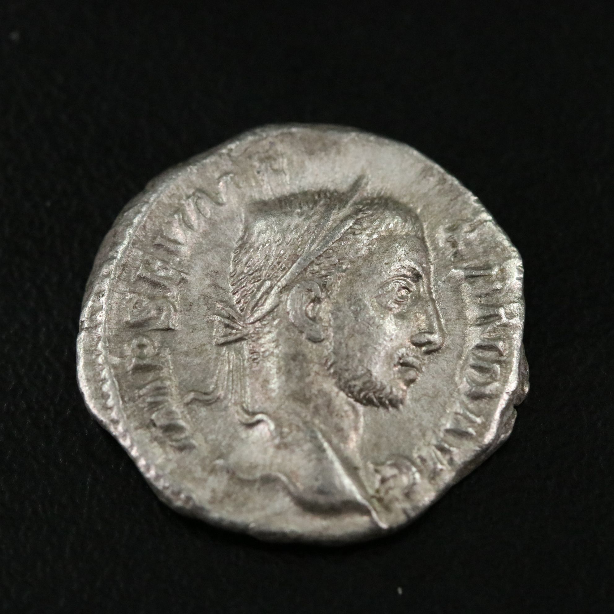 Ancient Roman Imperial AR Denarius Coin of Severus Alexander, ca. 229 A.D.