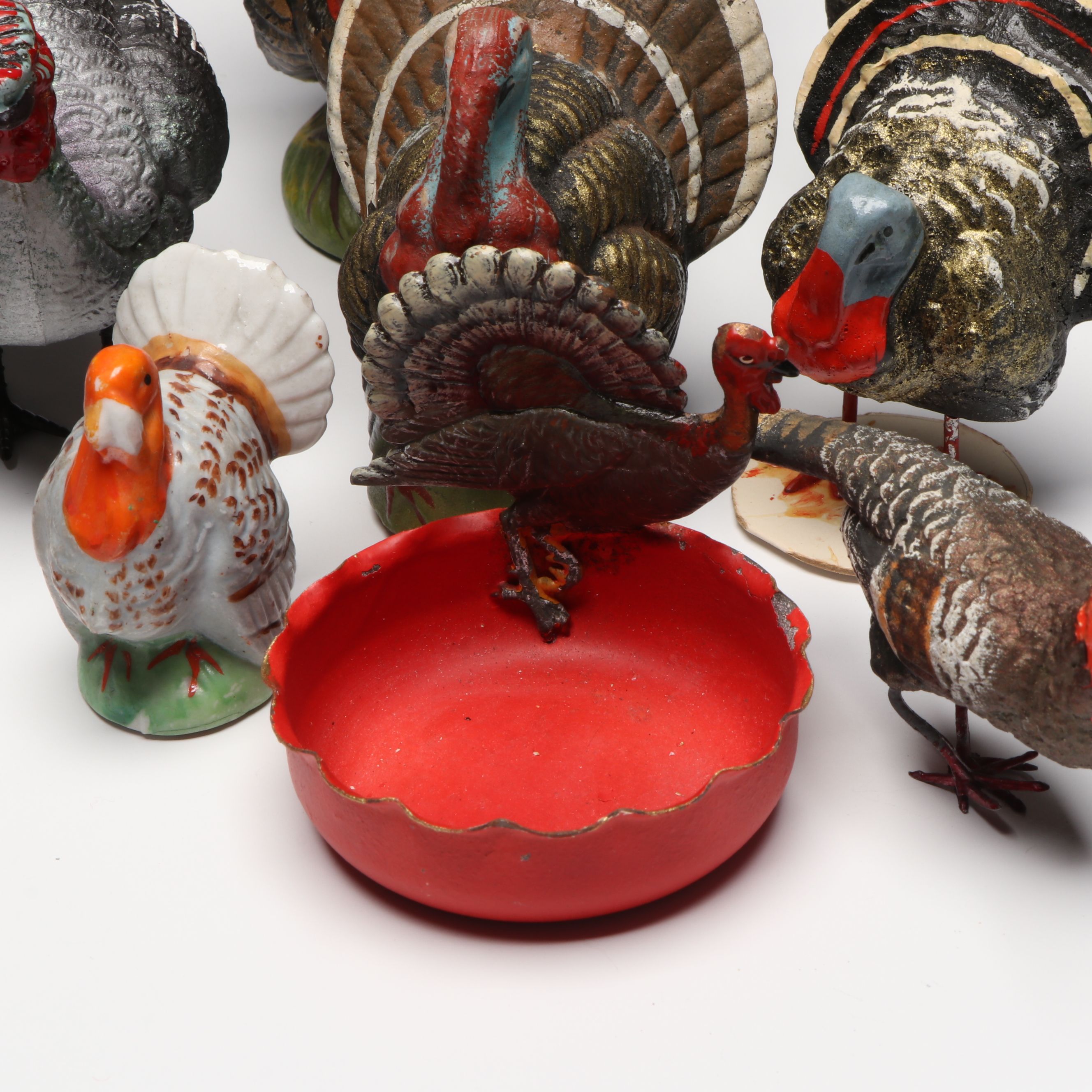 German Papier-Mâché with Other Turkey Figurines, Mid-20th Century