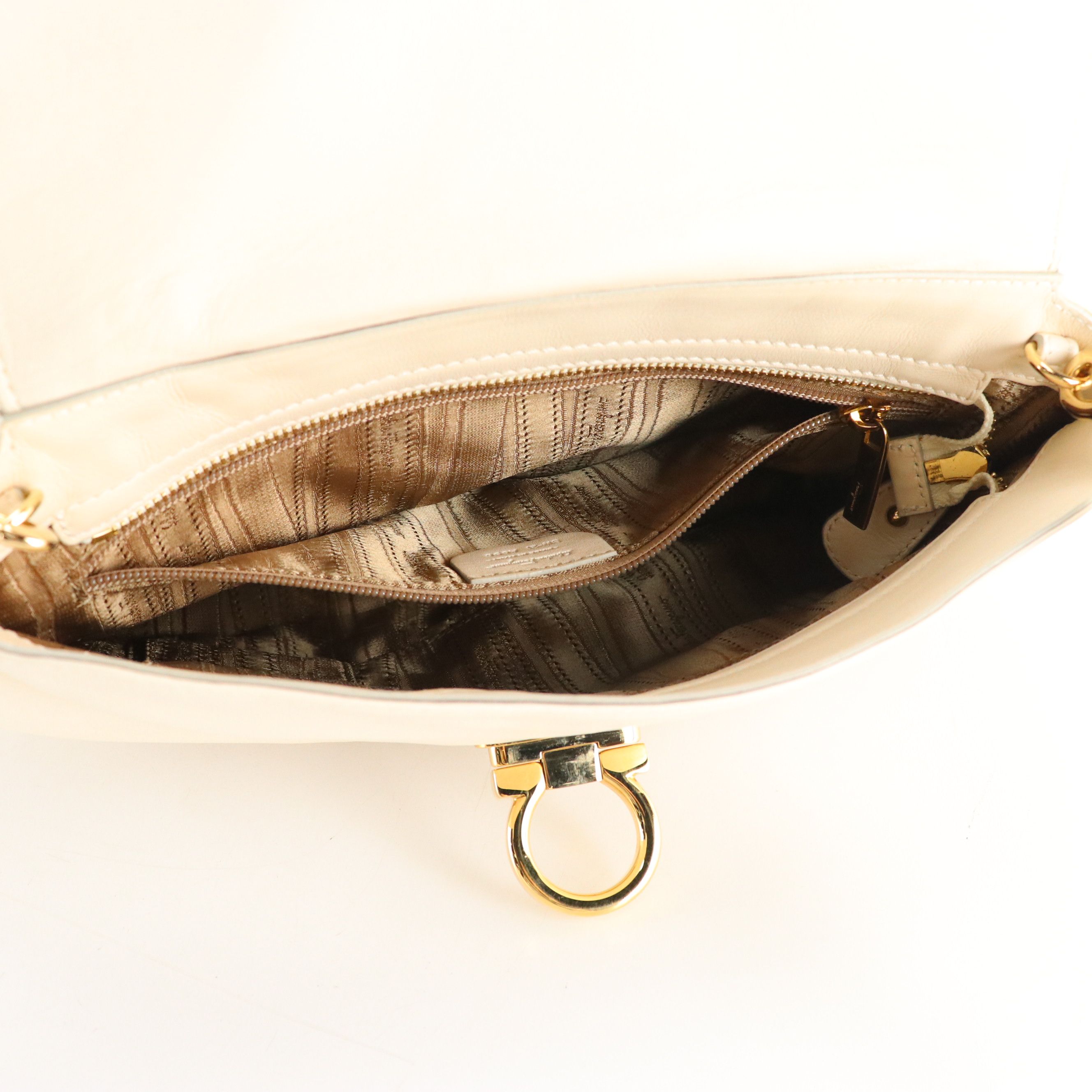 Salvatore Ferragamo Gancini Flap Two-Way Satchel in Ivory Calfskin Leather