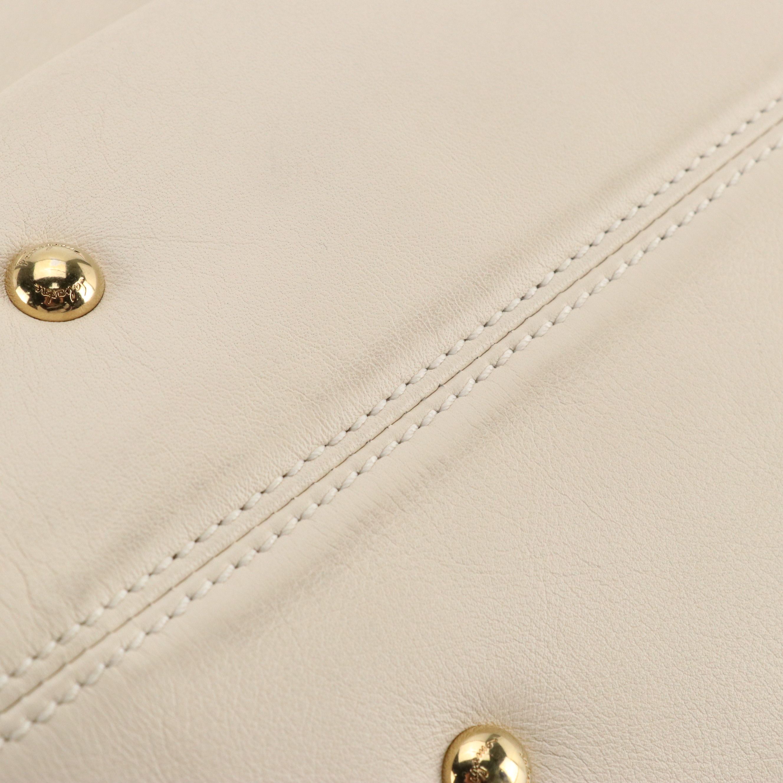 Salvatore Ferragamo Gancini Flap Two-Way Satchel in Ivory Calfskin Leather