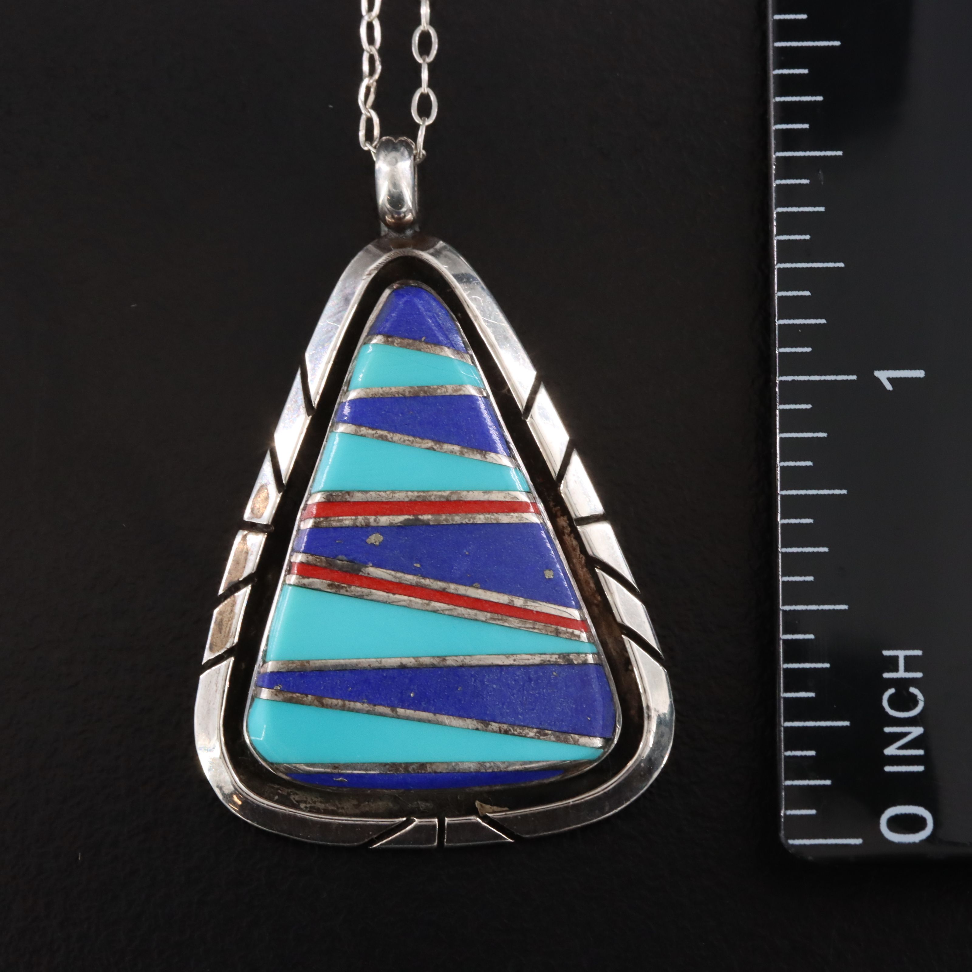 Sterling Gemstone Inlay Pendant Necklace and Earrings Set