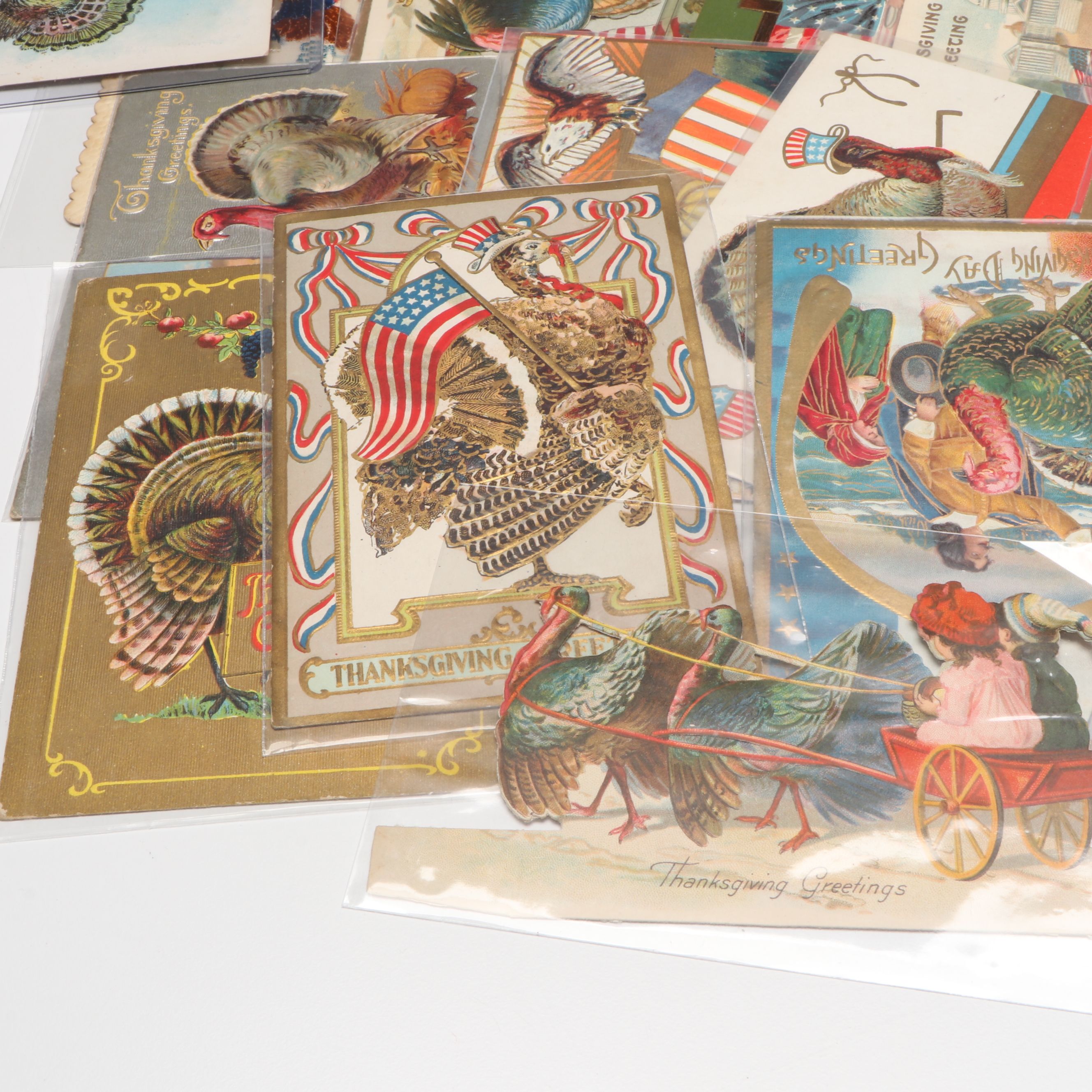 Patriotic Thanksgiving Novelty Postcards, Early 20th Century
