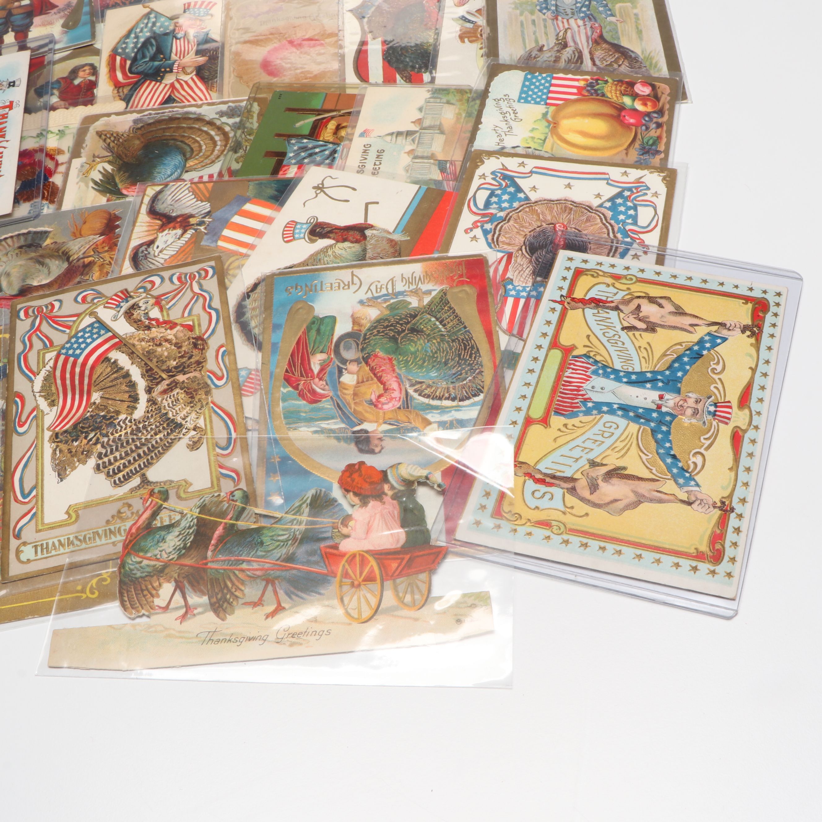 Patriotic Thanksgiving Novelty Postcards, Early 20th Century