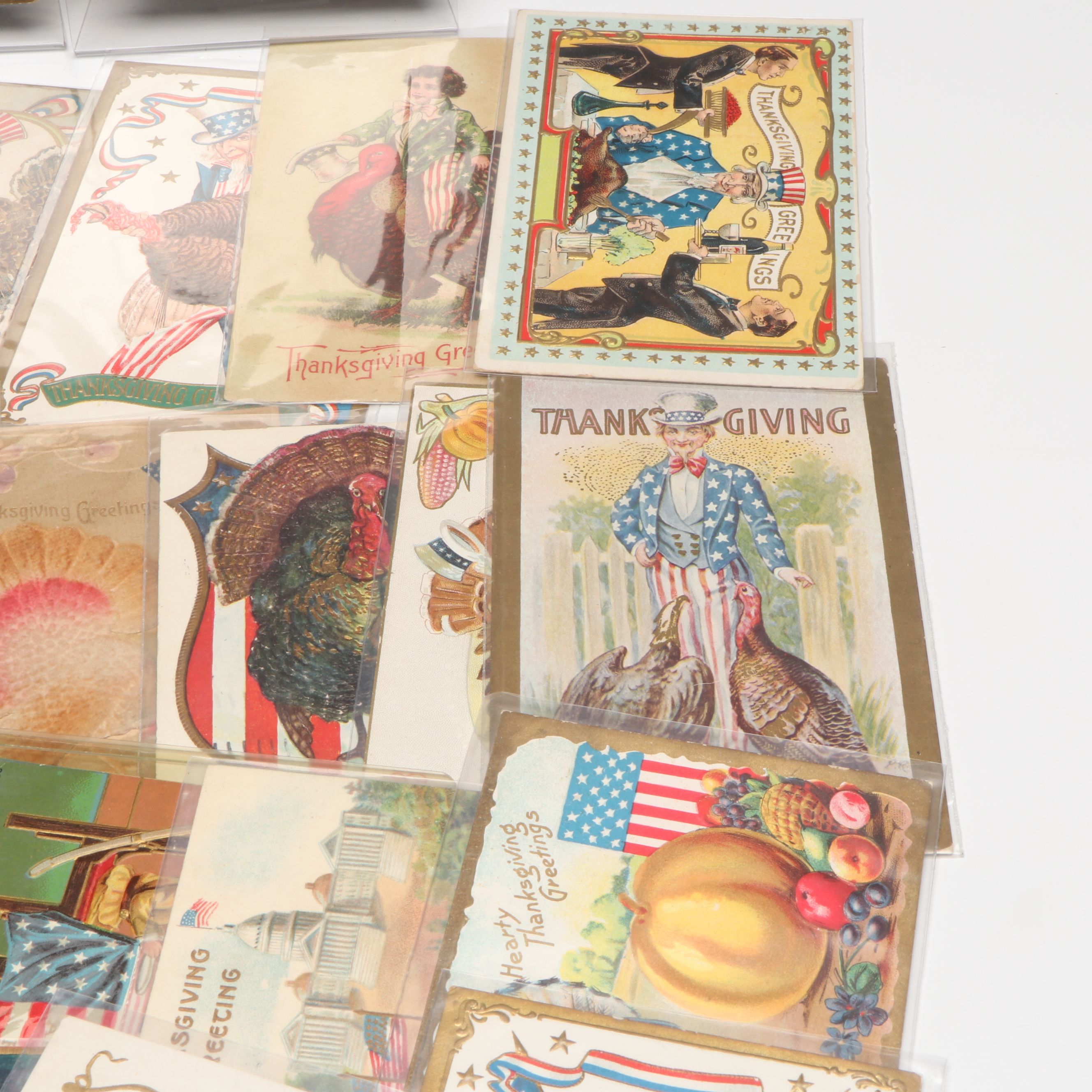 Patriotic Thanksgiving Novelty Postcards, Early 20th Century