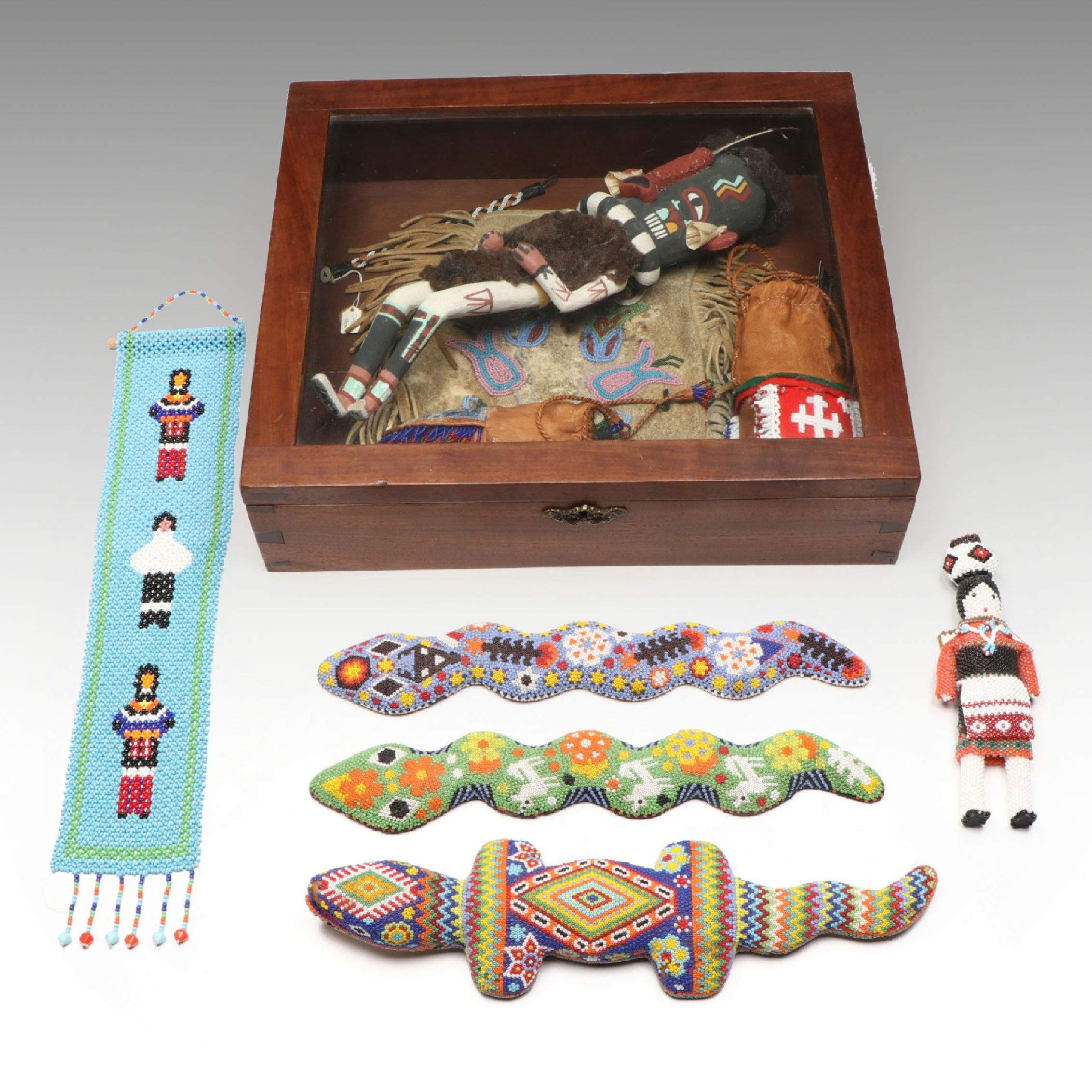 Beaded Wooden Lizard and Snakes, Swedish Beaded Leather Bags, and More Décor