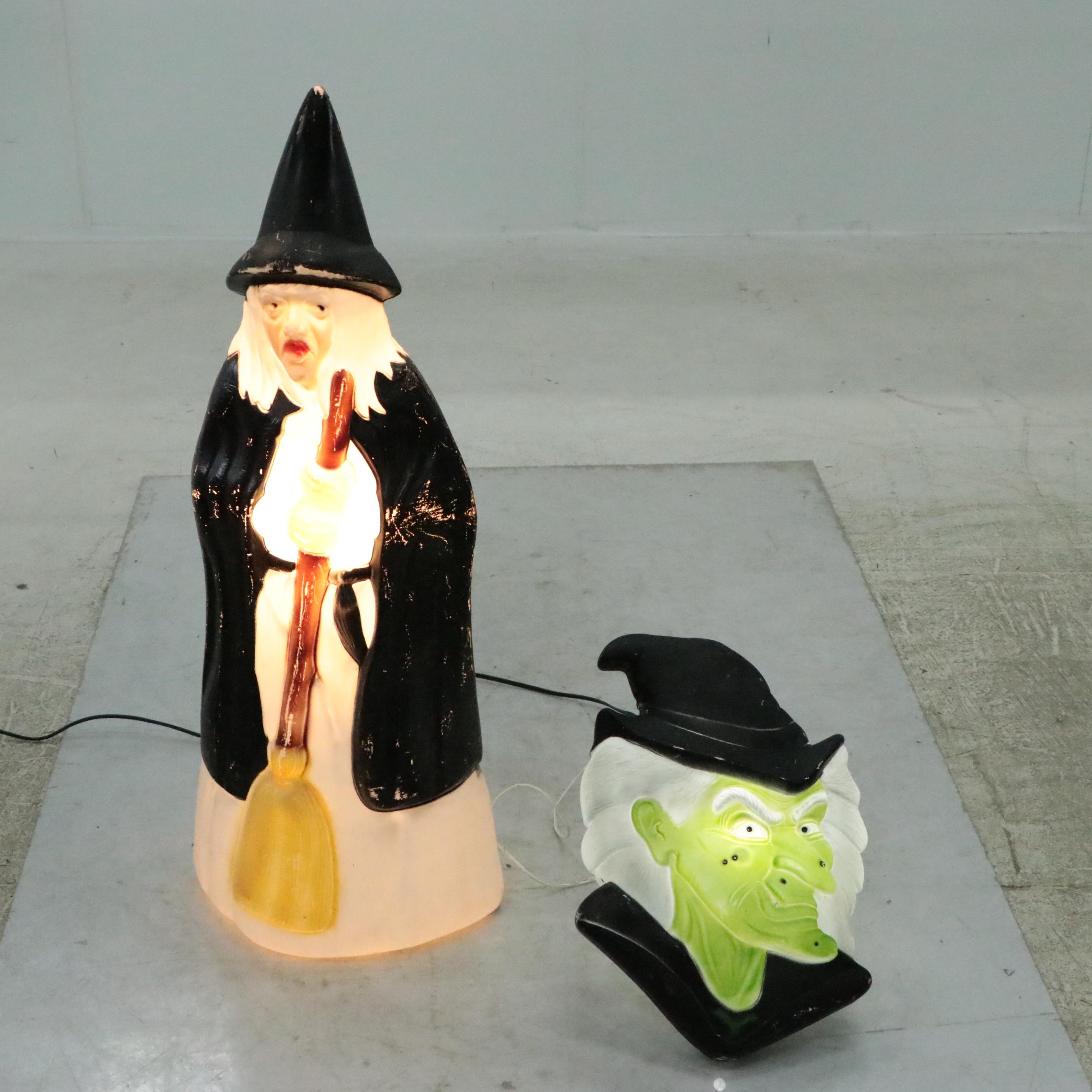 Don Featherstone and Other Illuminating Halloween Blow Mold Witch Décor