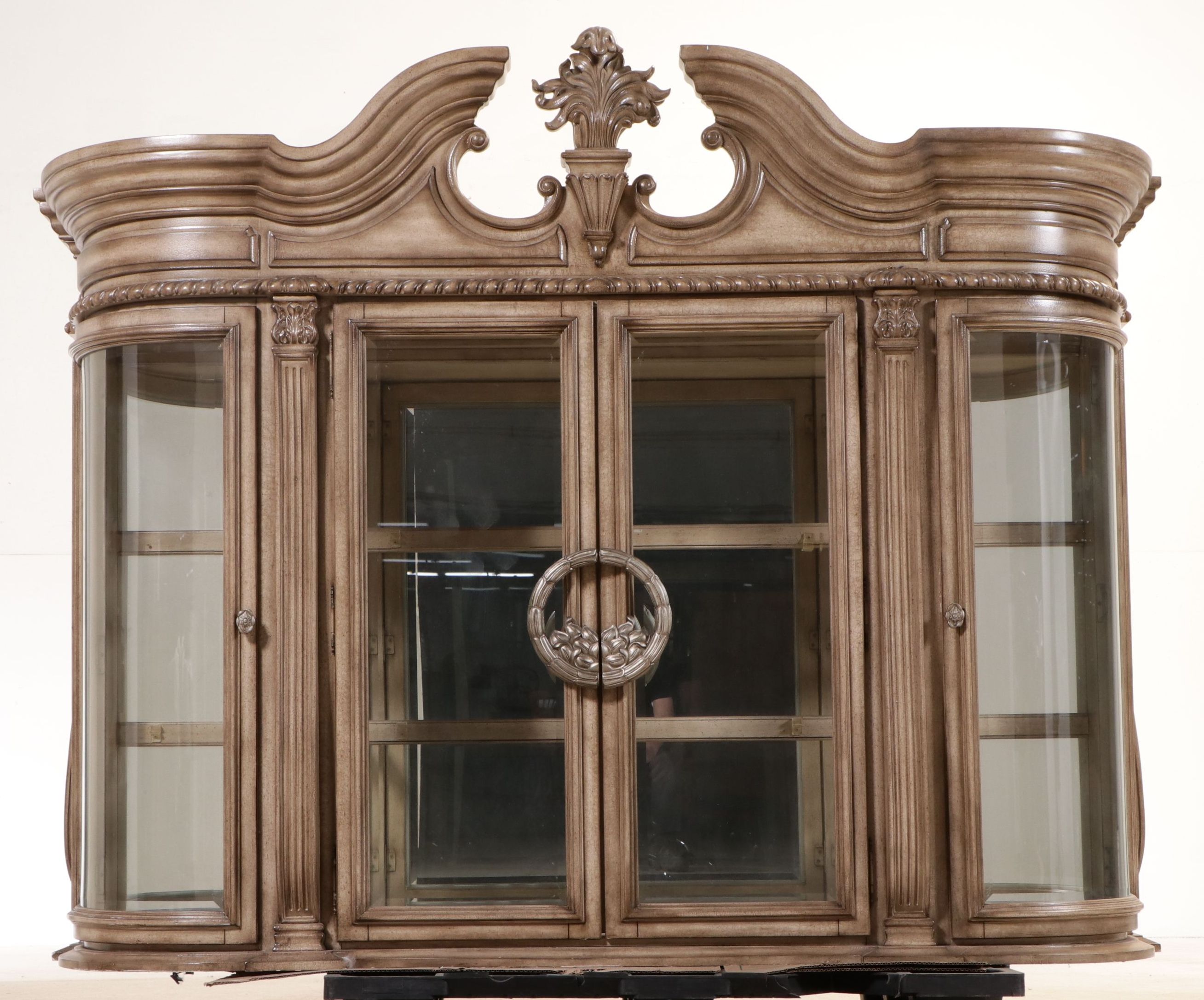 Baroque Style Carved Wood Glass Front China Cabinet