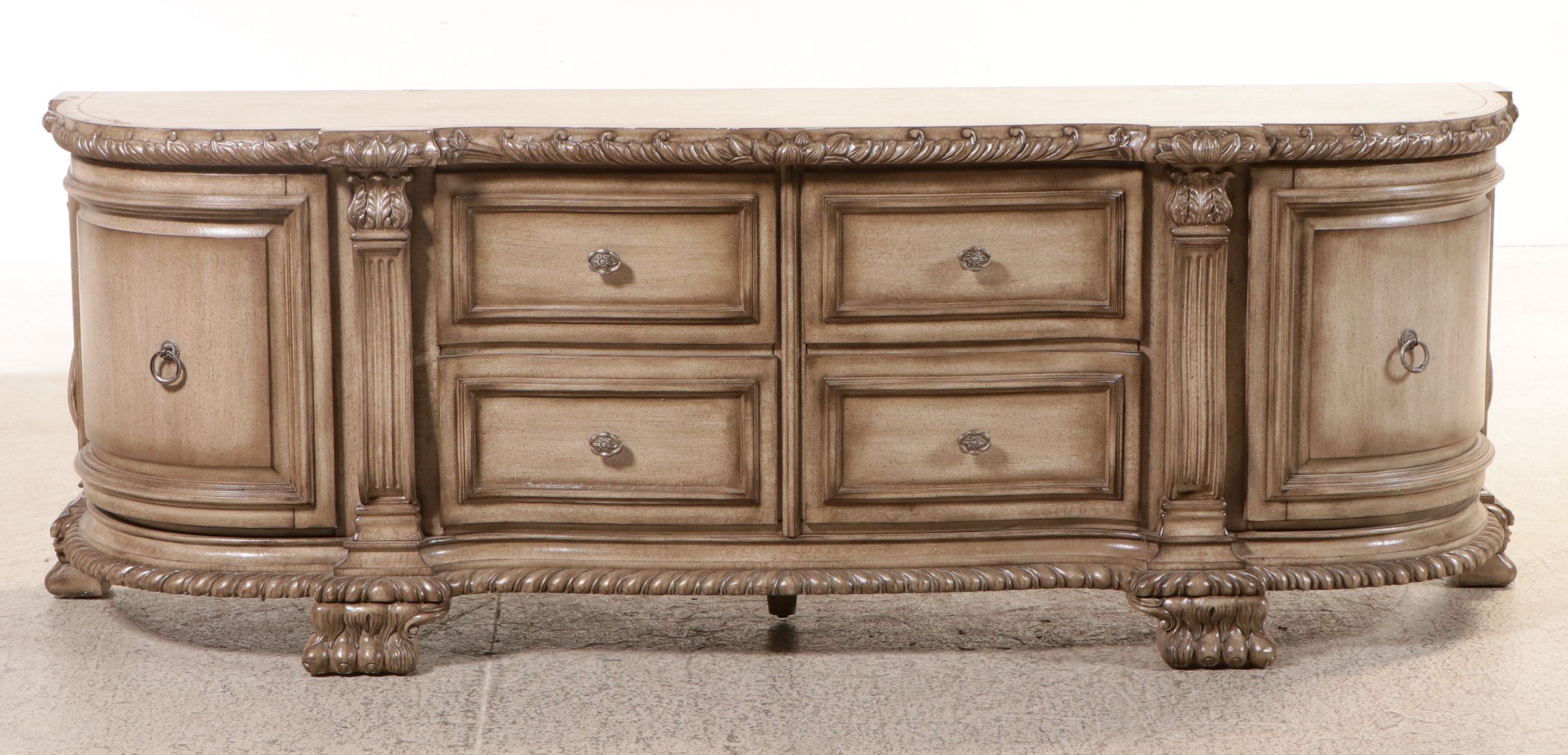 Baroque Style Carved Wood Glass Front China Cabinet