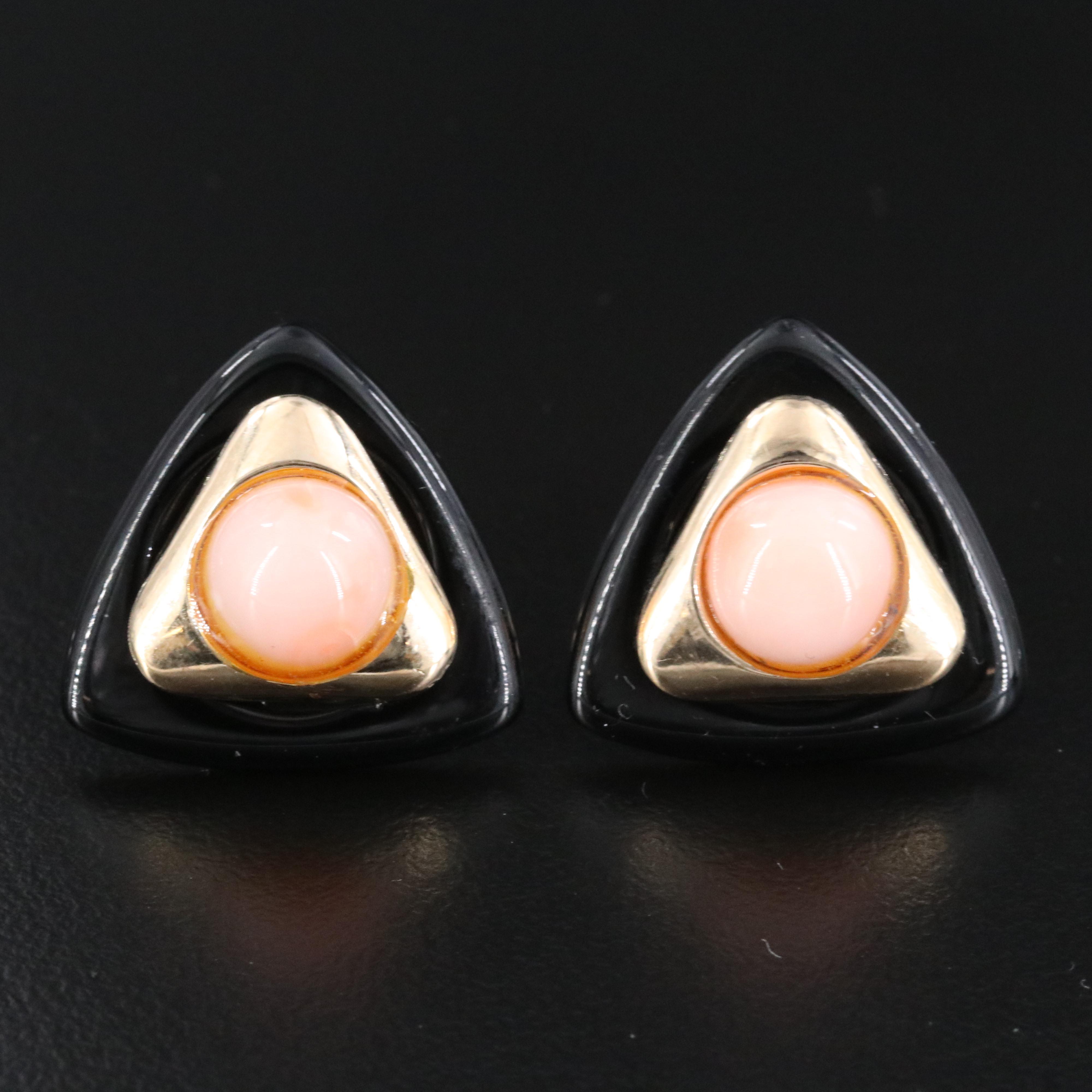 14K Coral and Black Onyx Earrings