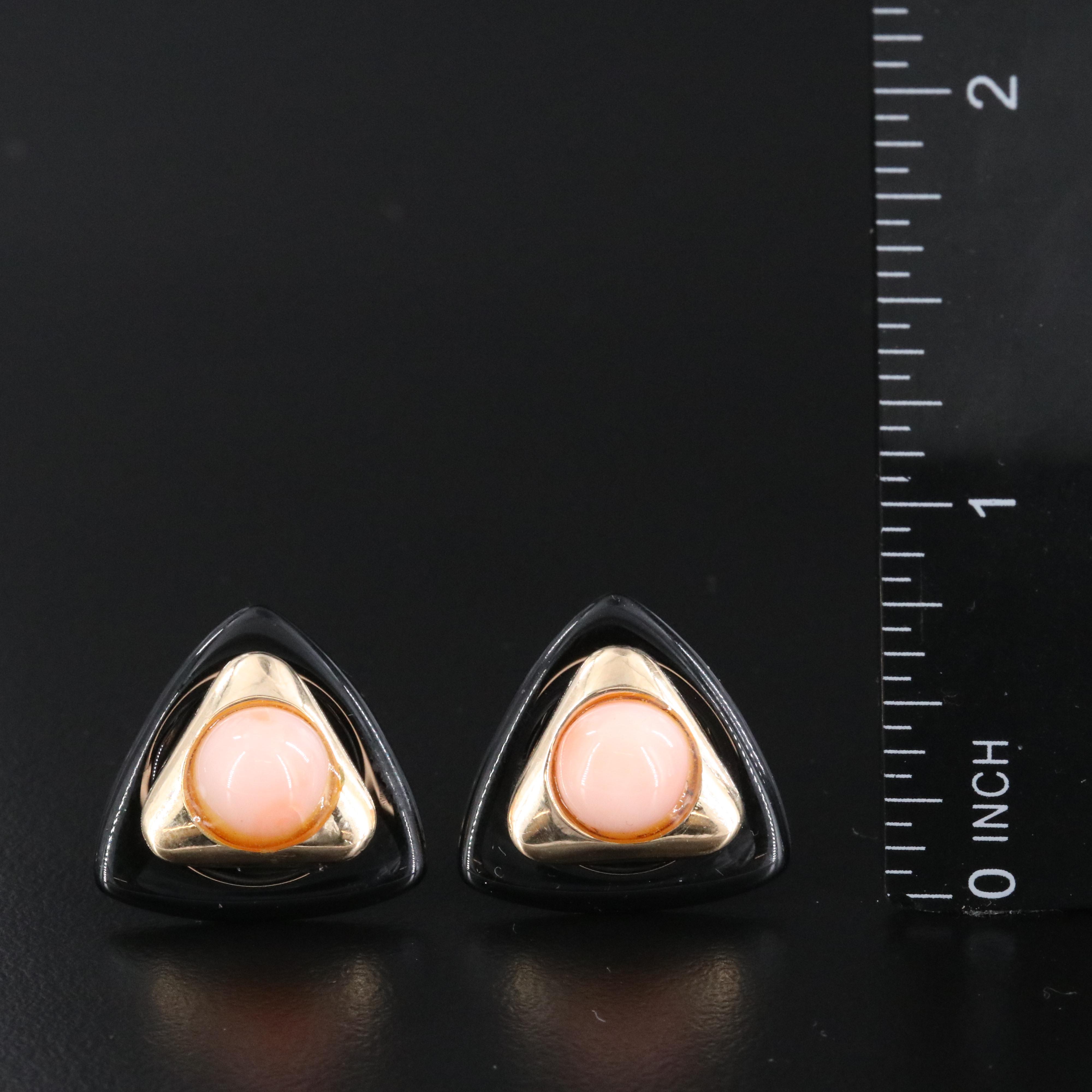 14K Coral and Black Onyx Earrings