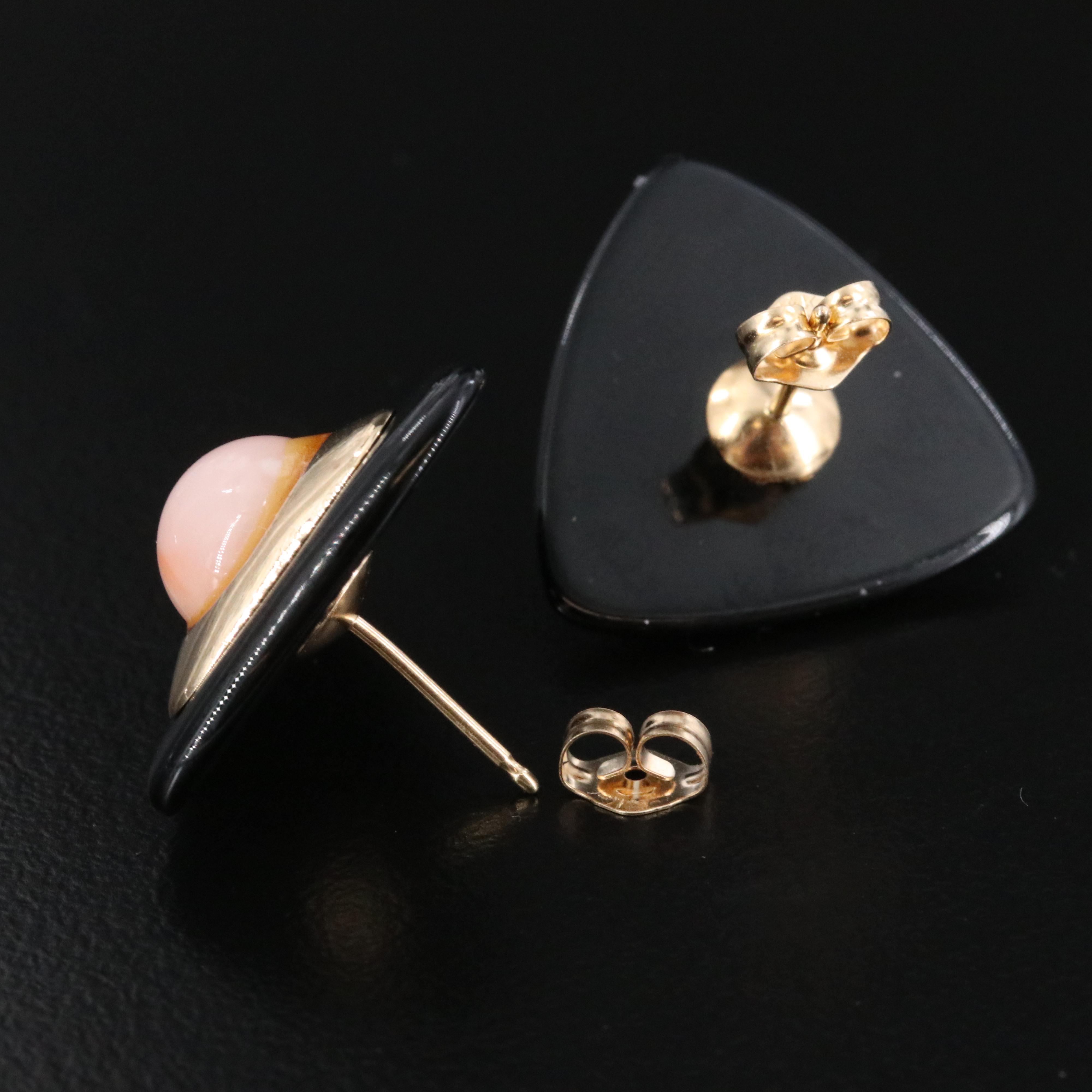 14K Coral and Black Onyx Earrings