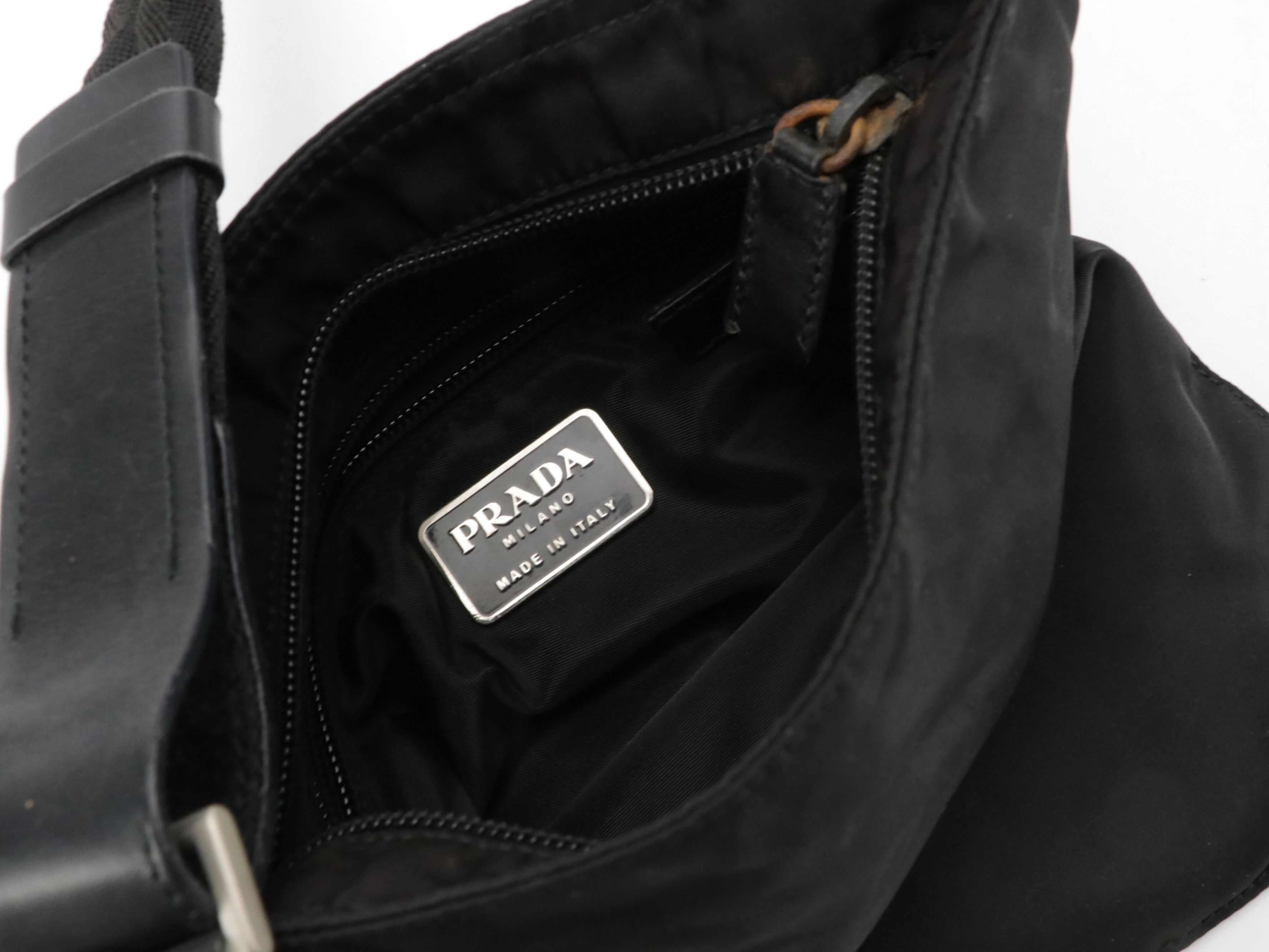 Prada Small Flat Crossbody Bag in Black Tessuto Nylon