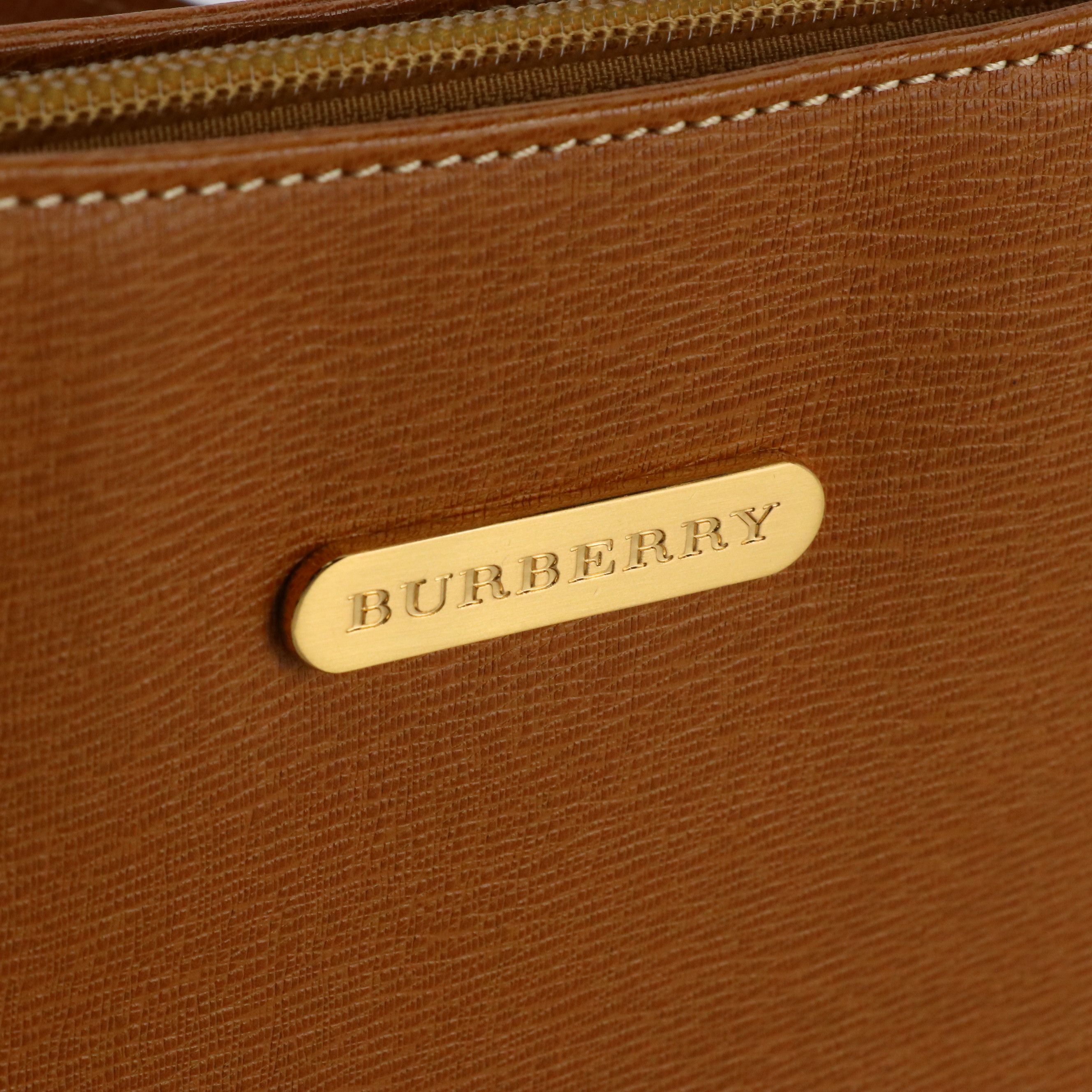 Burberry Tan Textured and Smooth Leather Shoulder Bag