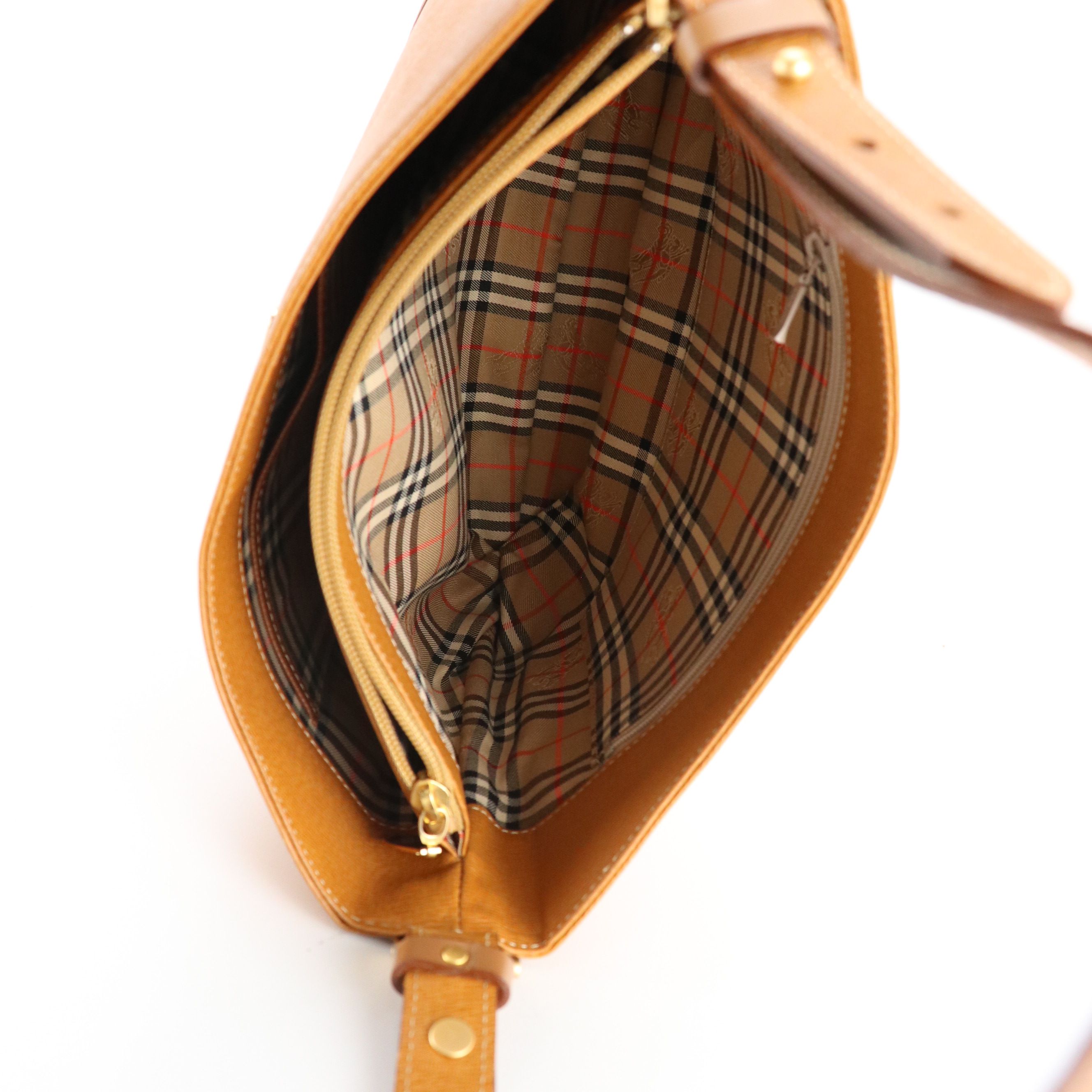 Burberry Tan Textured and Smooth Leather Shoulder Bag