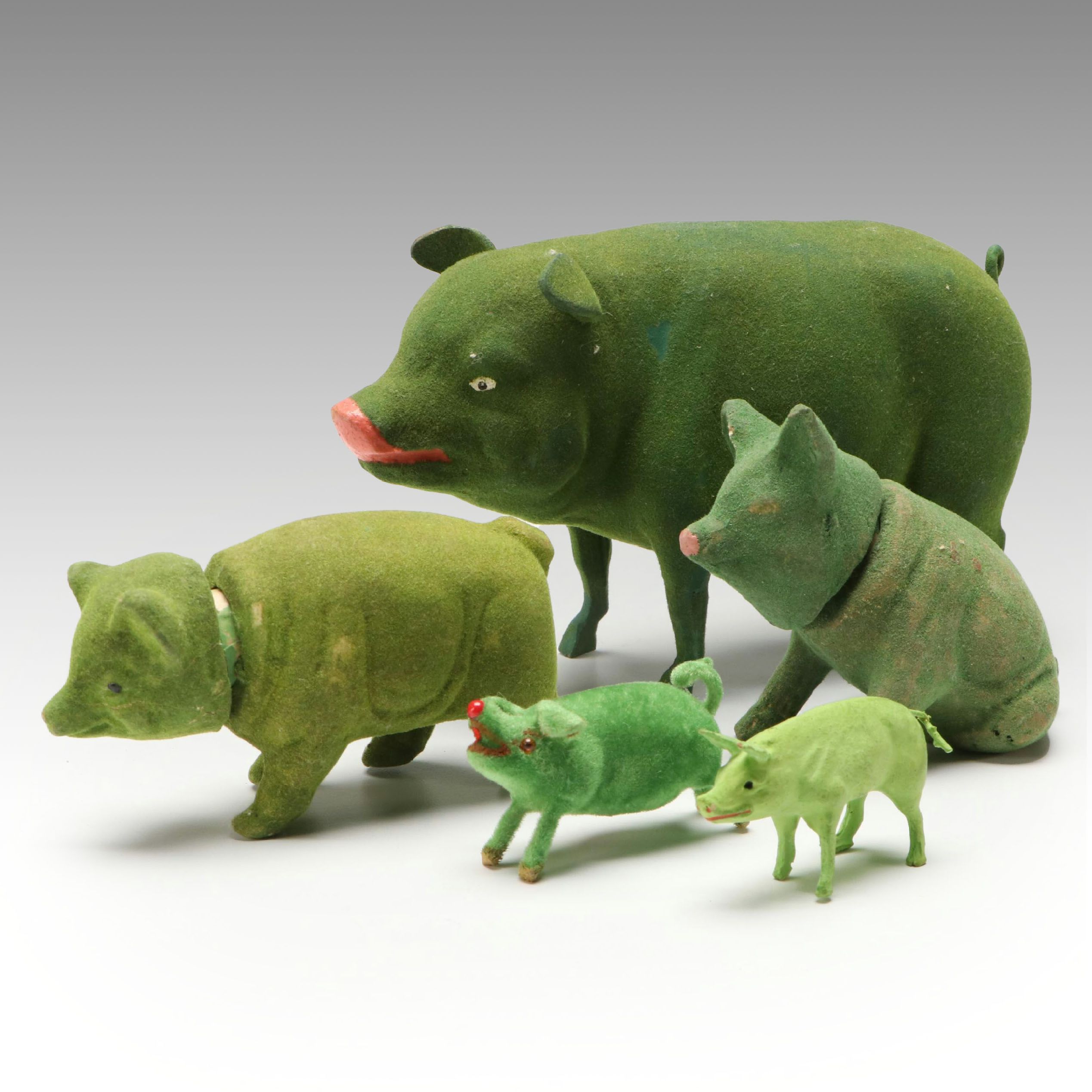 German Green Papier-Mâché Candy Containers and Figurines, Mid-20th Century