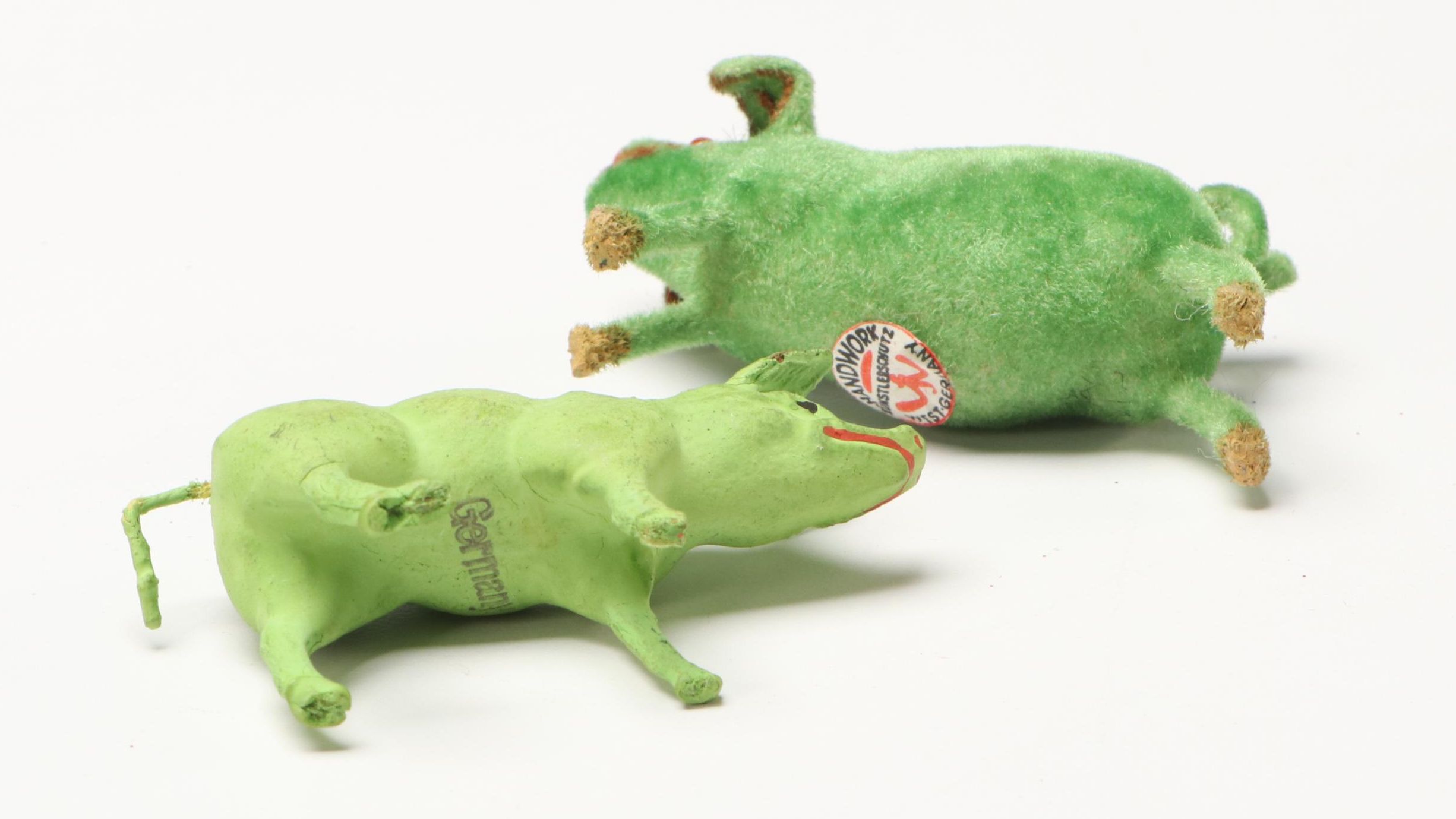 German Green Papier-Mâché Candy Containers and Figurines, Mid-20th Century