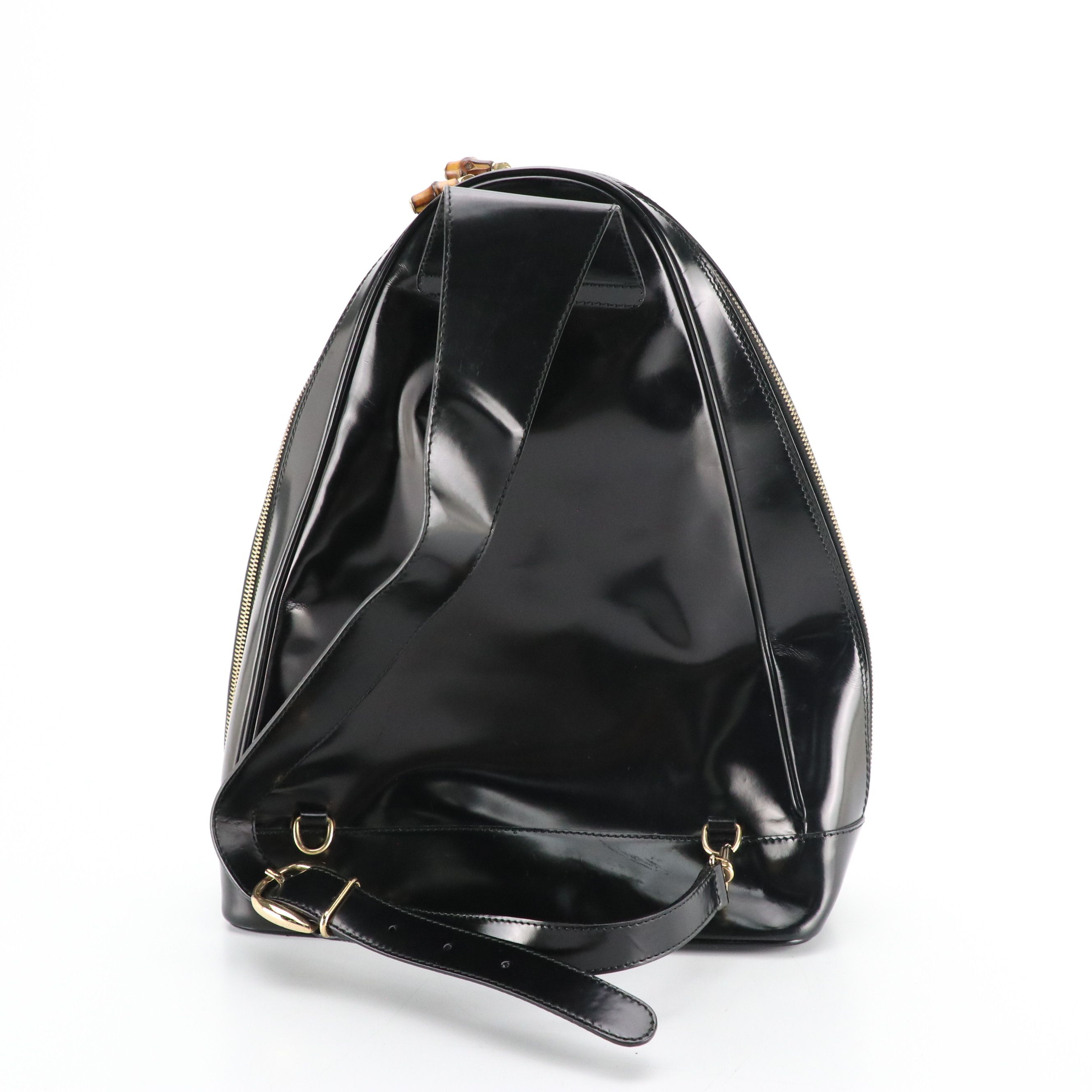 Gucci Bamboo Zipper Backpack in Shiny Black Calf Leather
