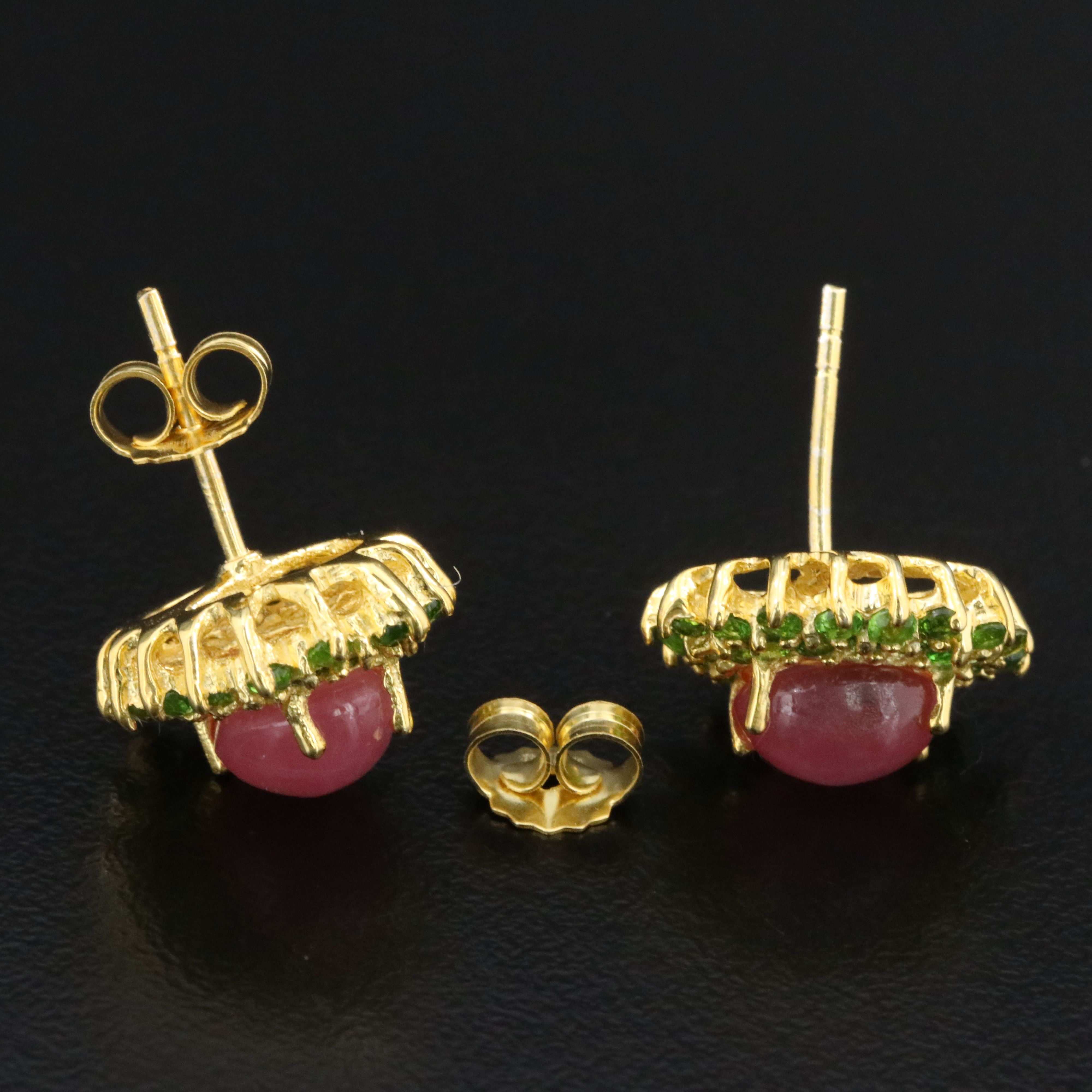 Sterling Filled Ruby and Tsavorite Earrings