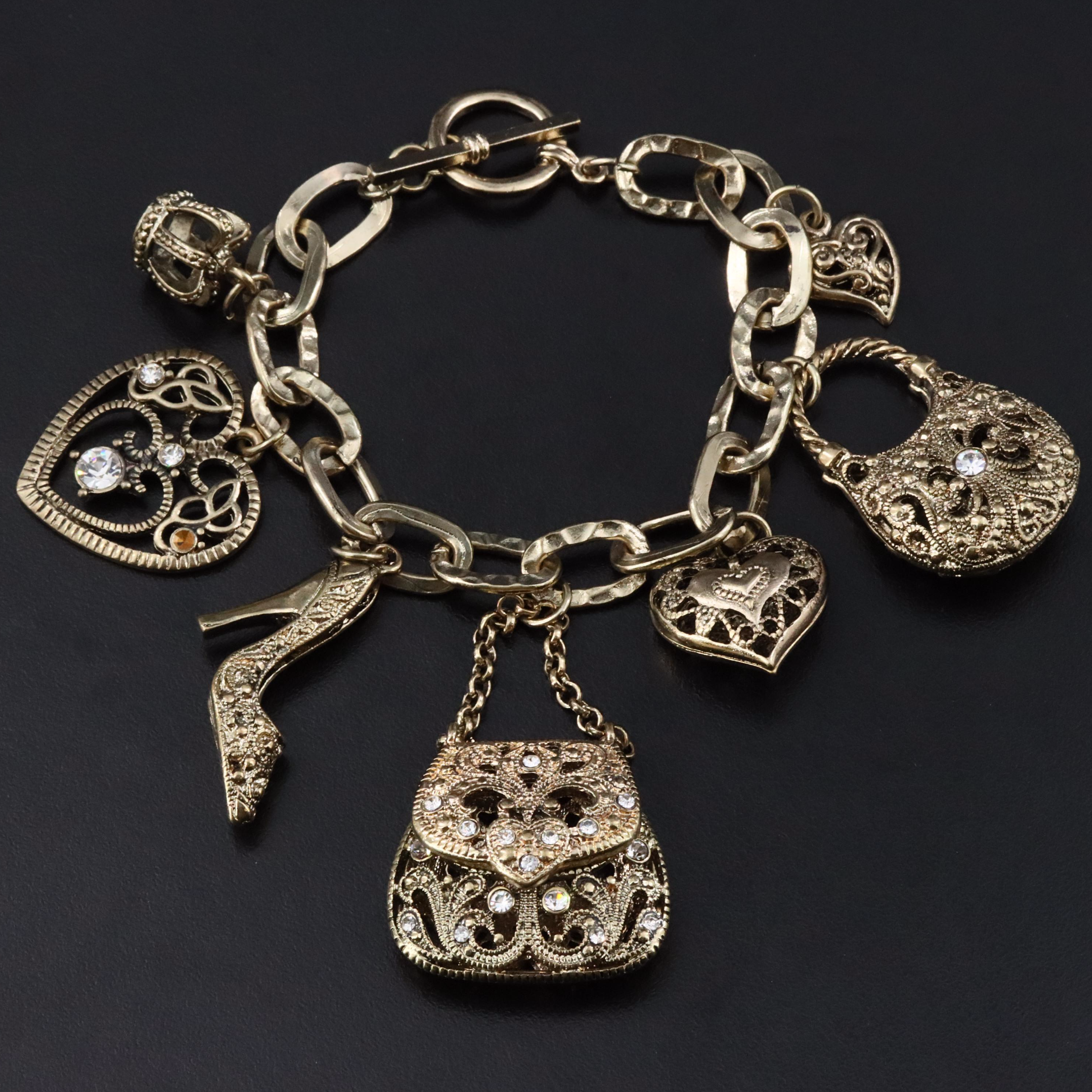 Fashion and Heart Themed Charm Bracelet