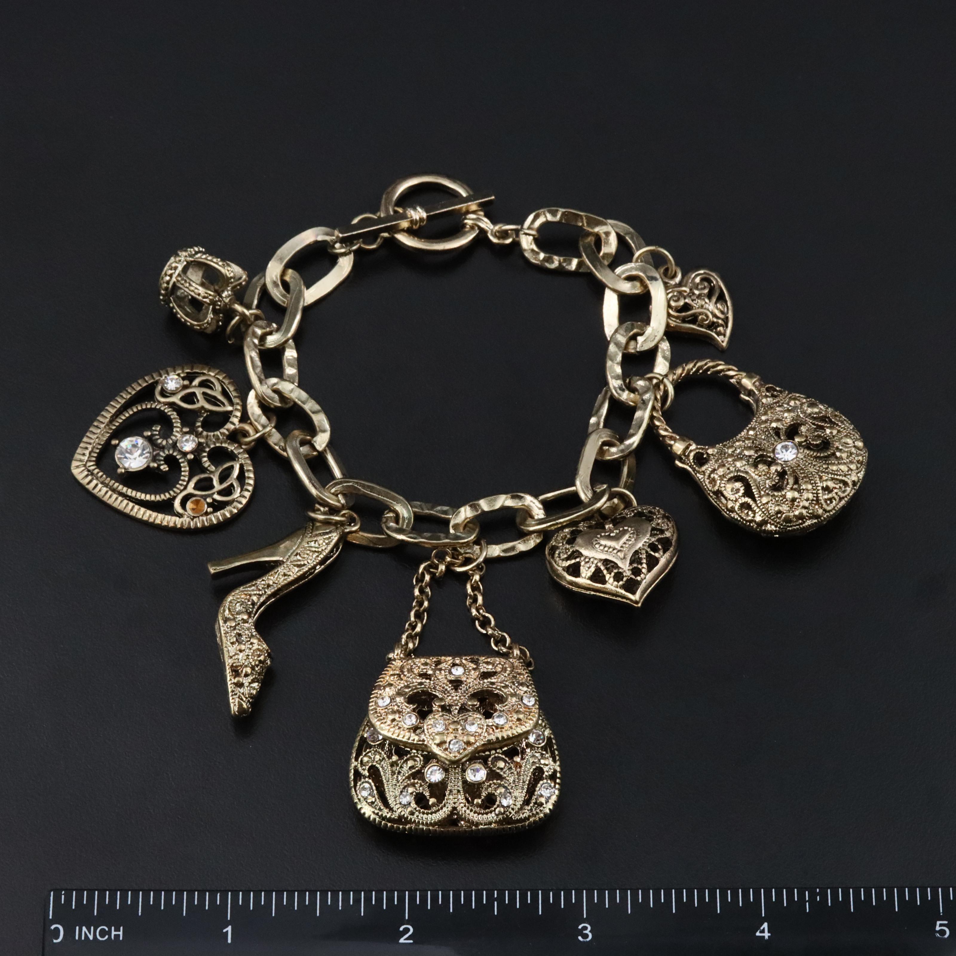 Fashion and Heart Themed Charm Bracelet