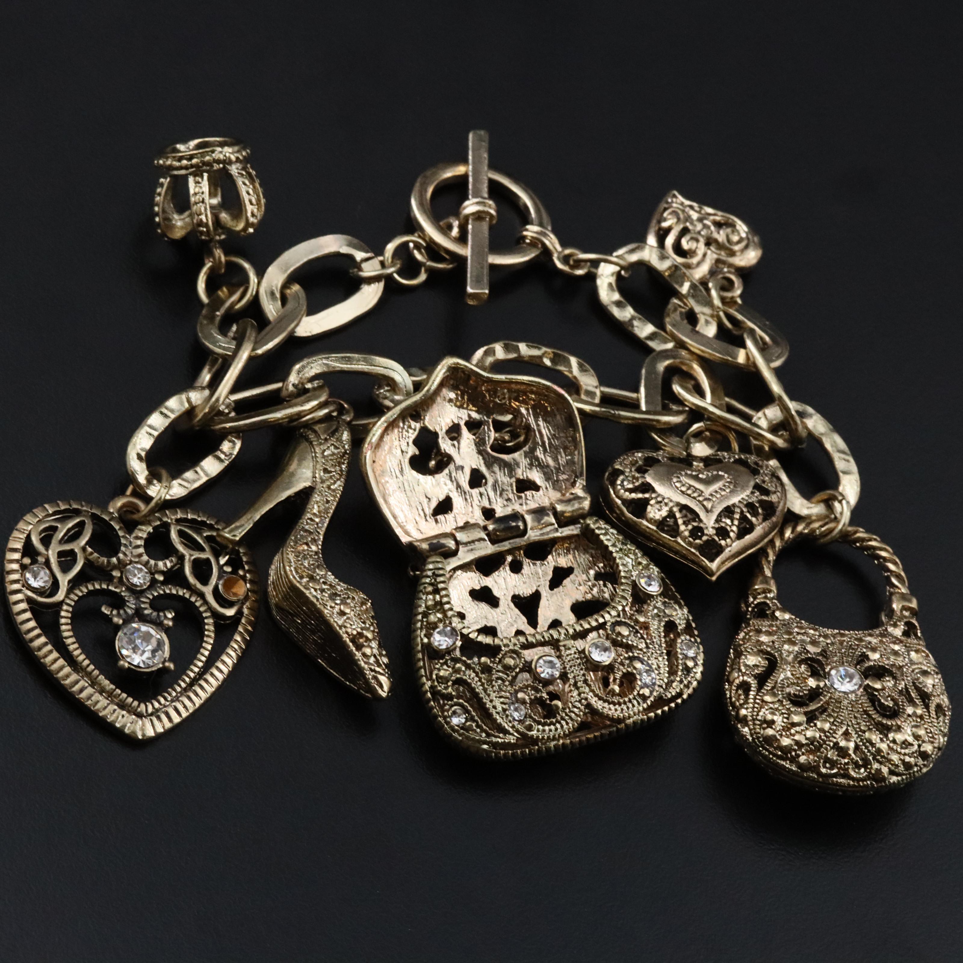 Fashion and Heart Themed Charm Bracelet