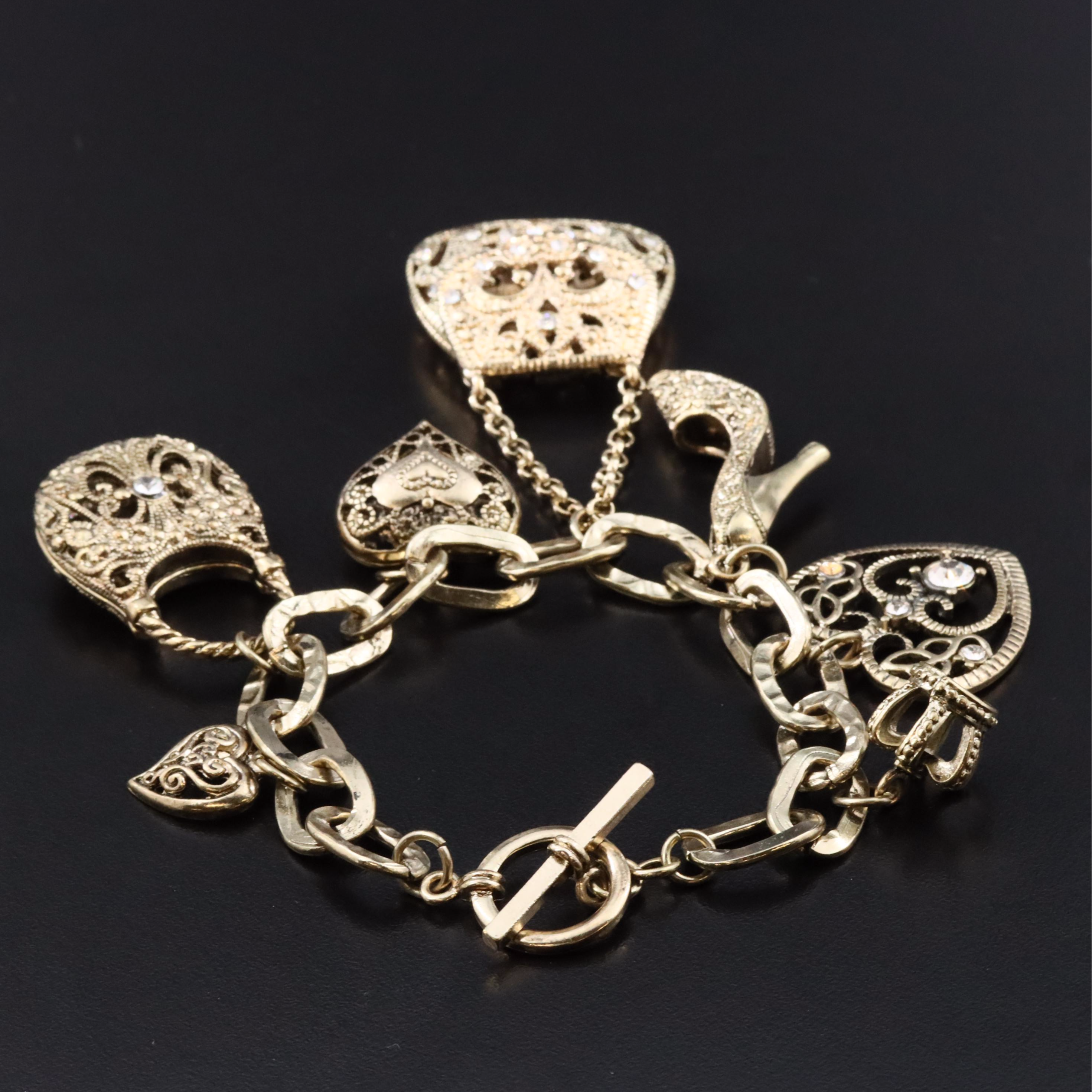 Fashion and Heart Themed Charm Bracelet