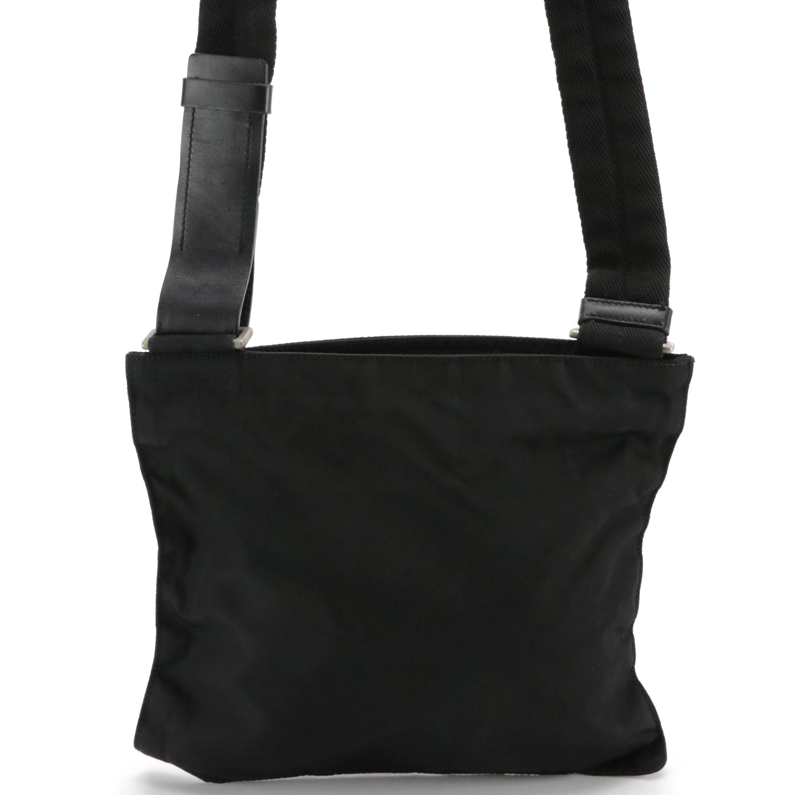 Prada Small Flat Crossbody Bag in Black Tessuto Nylon