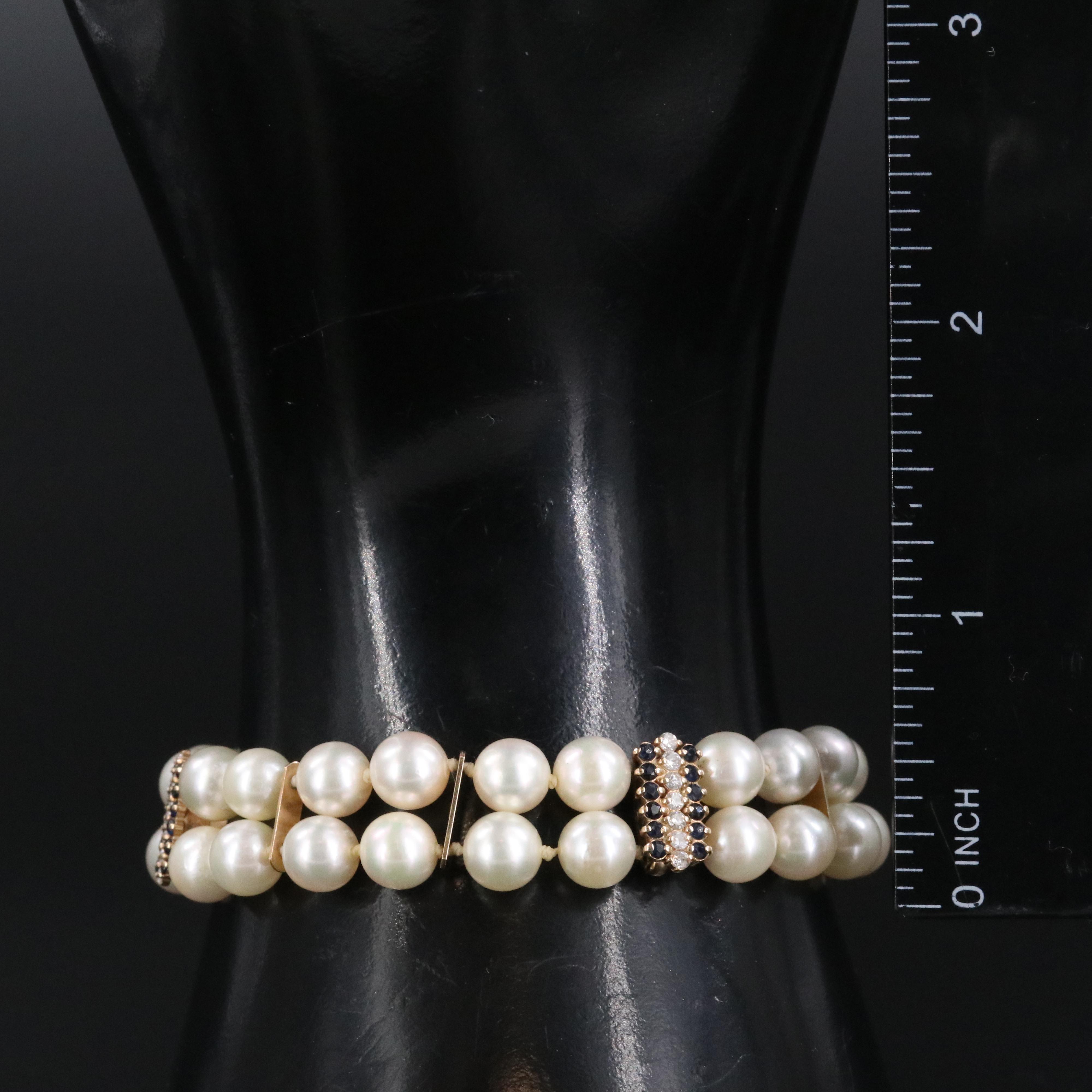 14K Pearl Bracelet with Diamond and Sapphire Stations