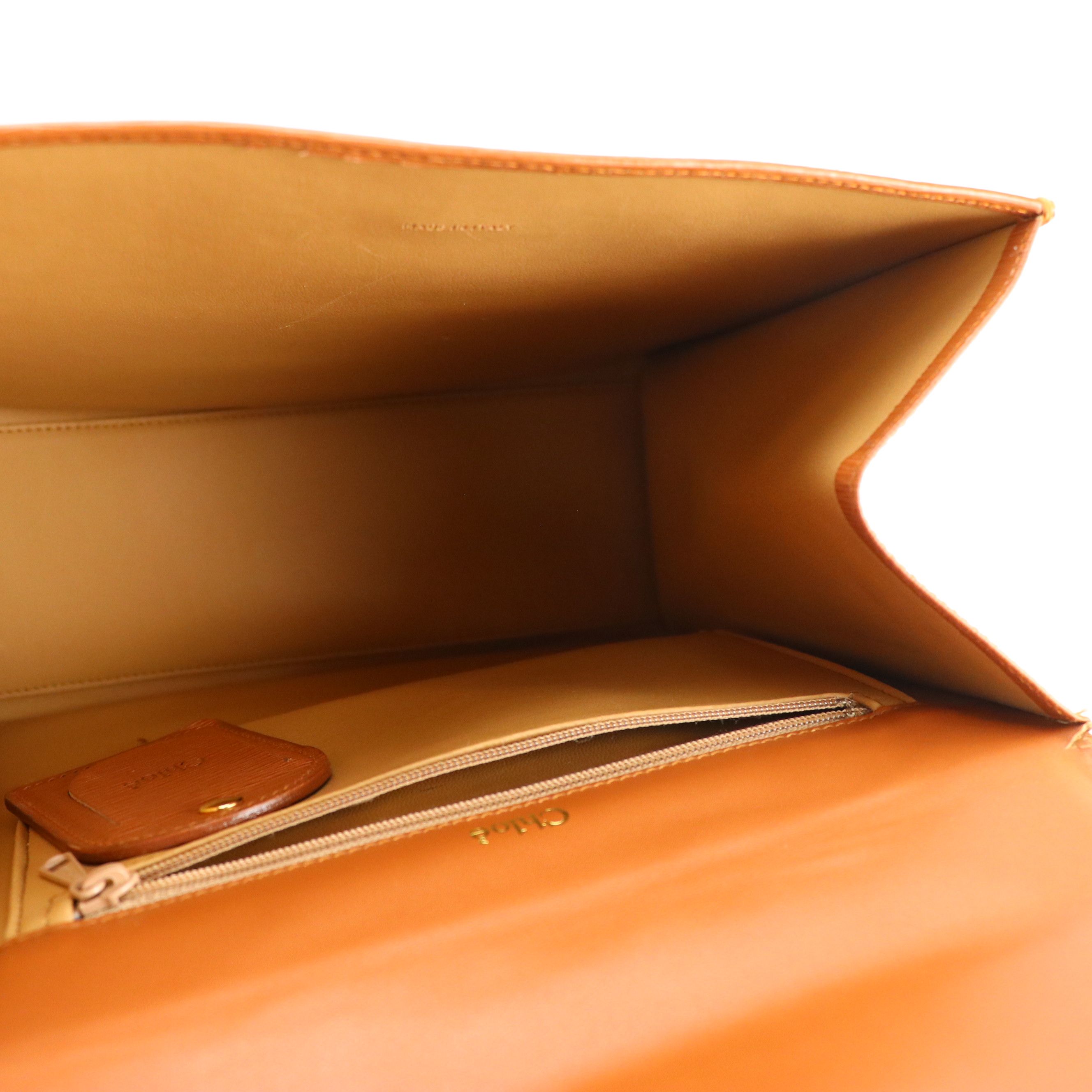 Chloé Structured Two-Way Bag in Brown Textured Leather