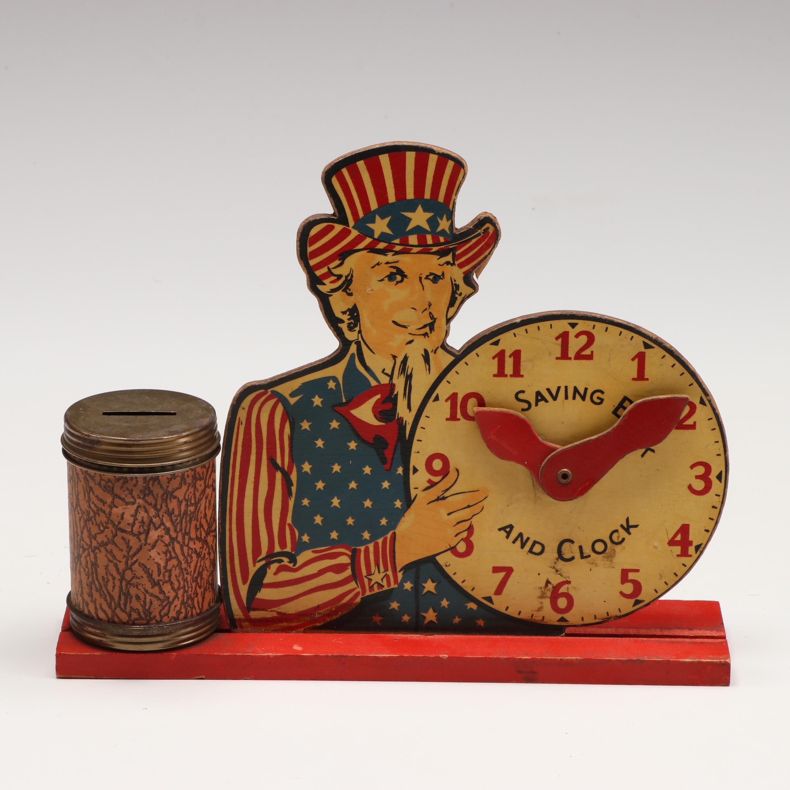 J.S.N.Y Uncle Sam Coin Counter Bank with Ceramic, Chalkware, and Other Banks