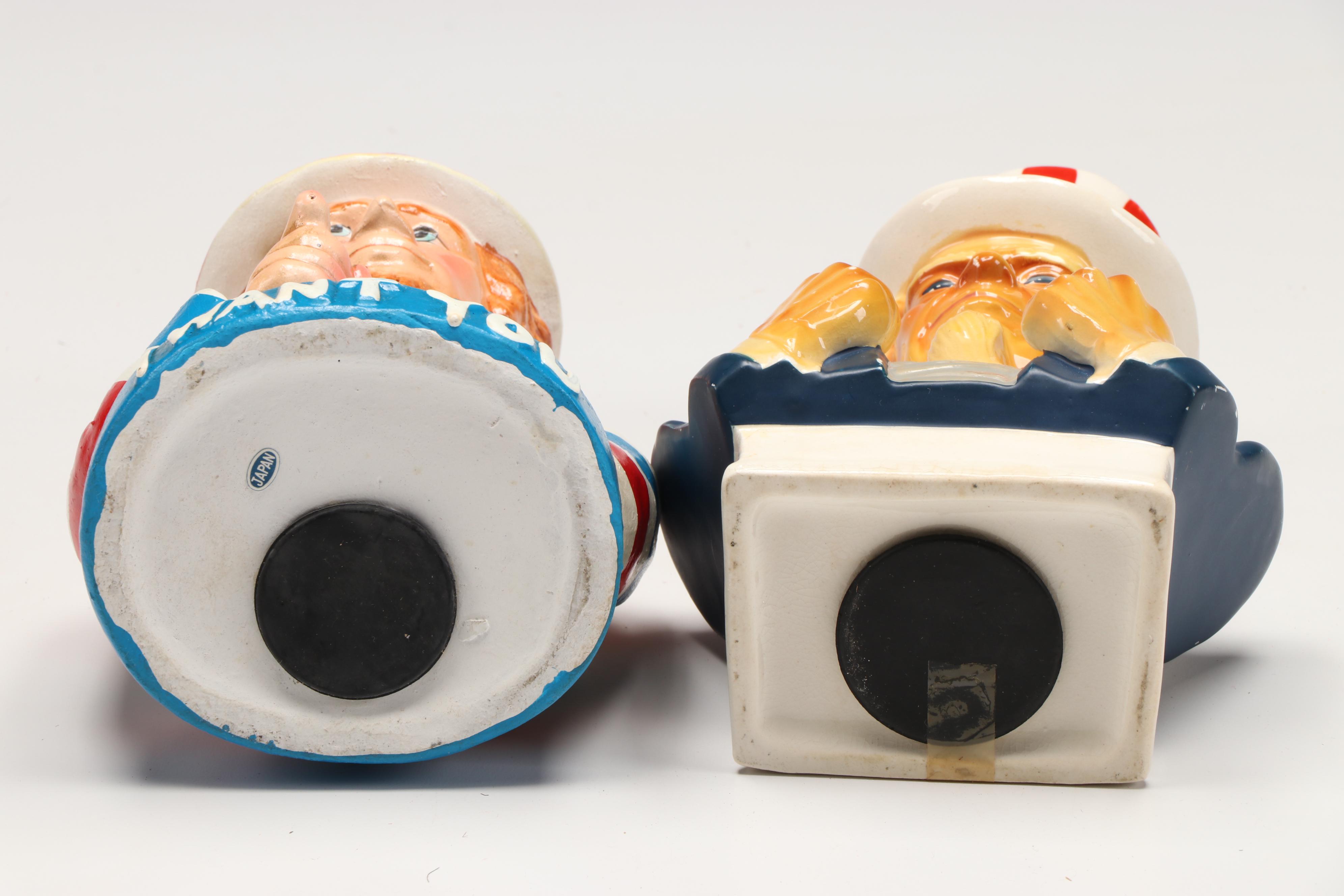 J.S.N.Y Uncle Sam Coin Counter Bank with Ceramic, Chalkware, and Other Banks