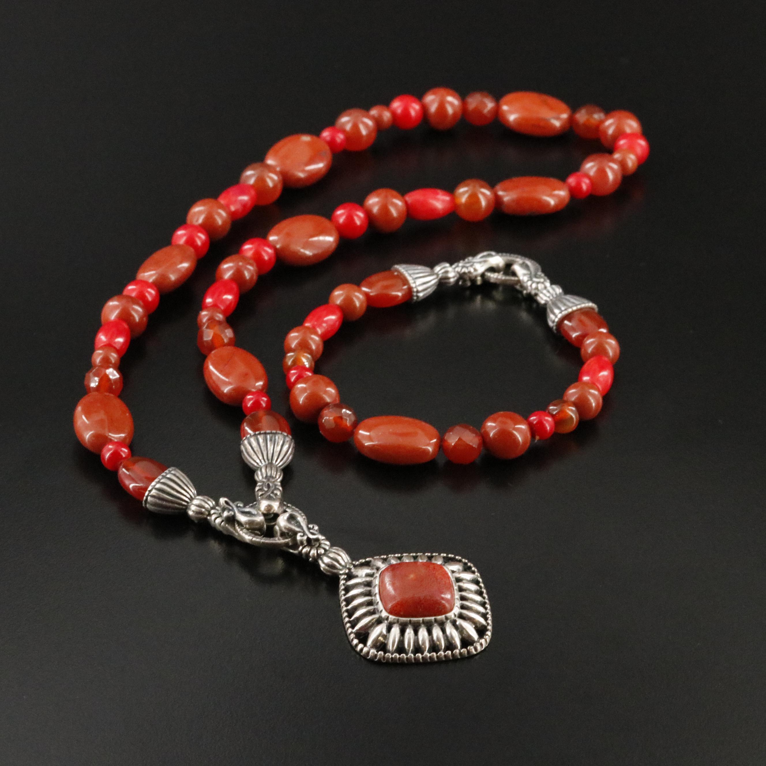 Carolyn Pollack for Relios Sterling Coral and Gemstone Necklace and Bracelet