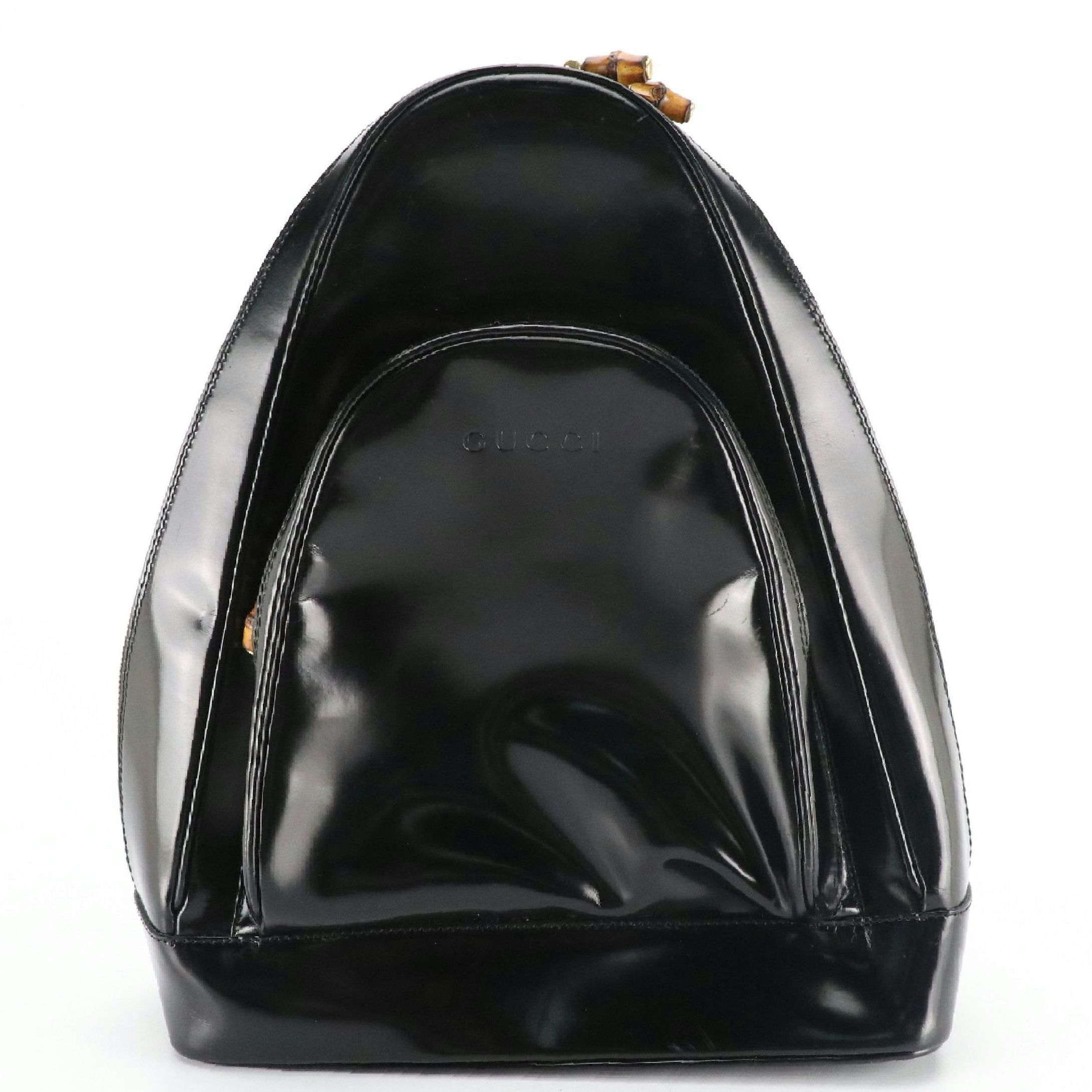 Gucci Bamboo Zipper Backpack in Shiny Black Calf Leather