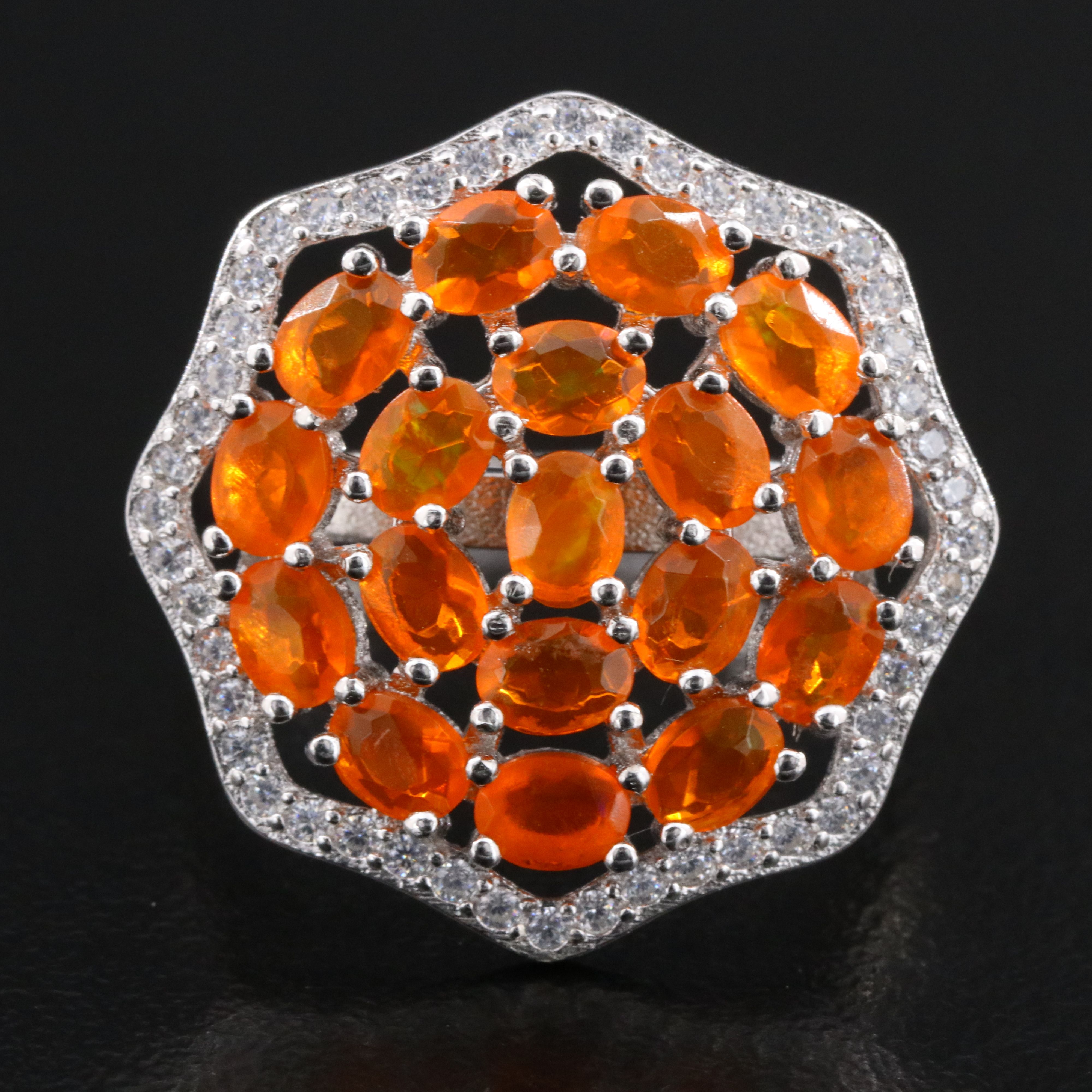 Sterling Fire Opal and CZ Ring