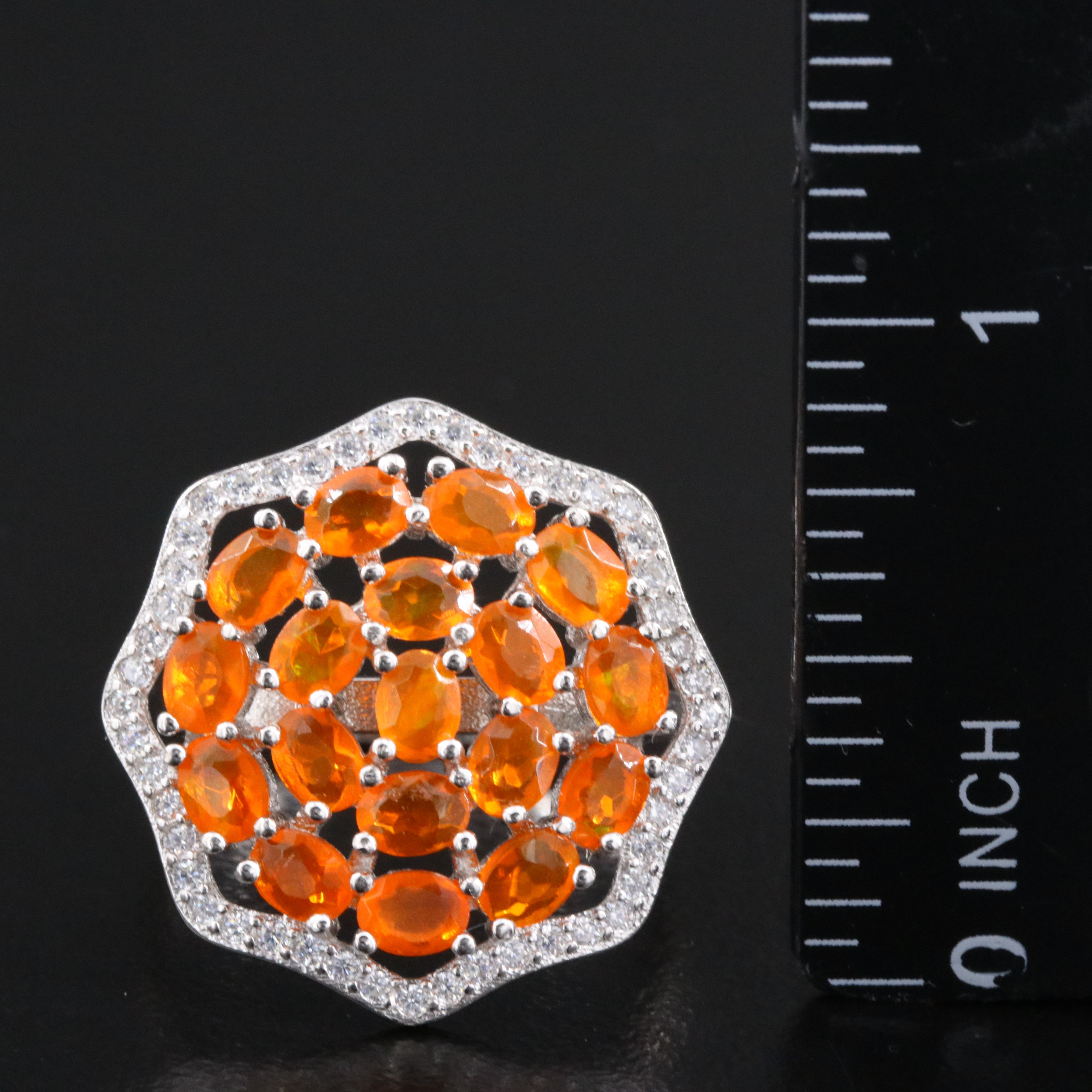 Sterling Fire Opal and CZ Ring