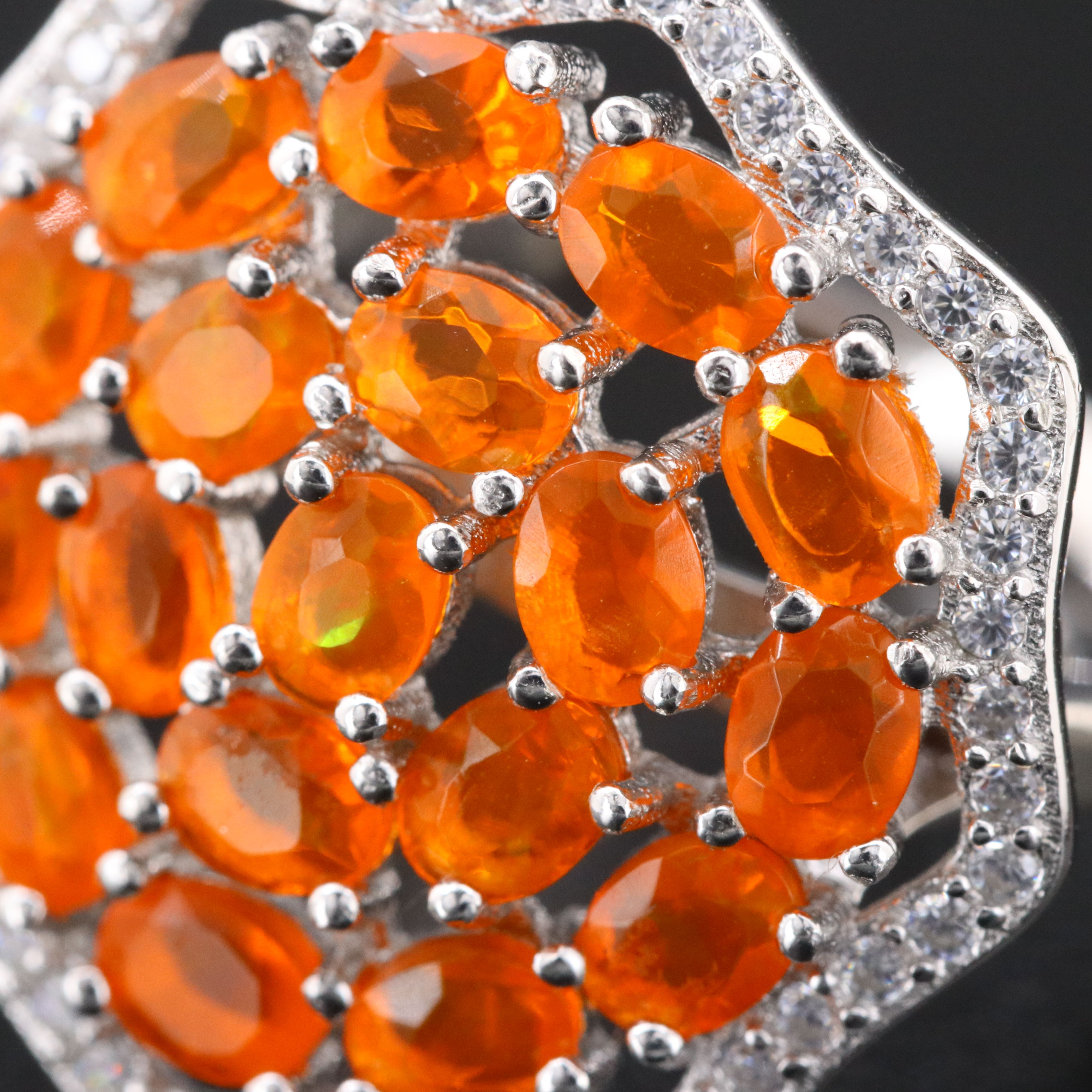 Sterling Fire Opal and CZ Ring