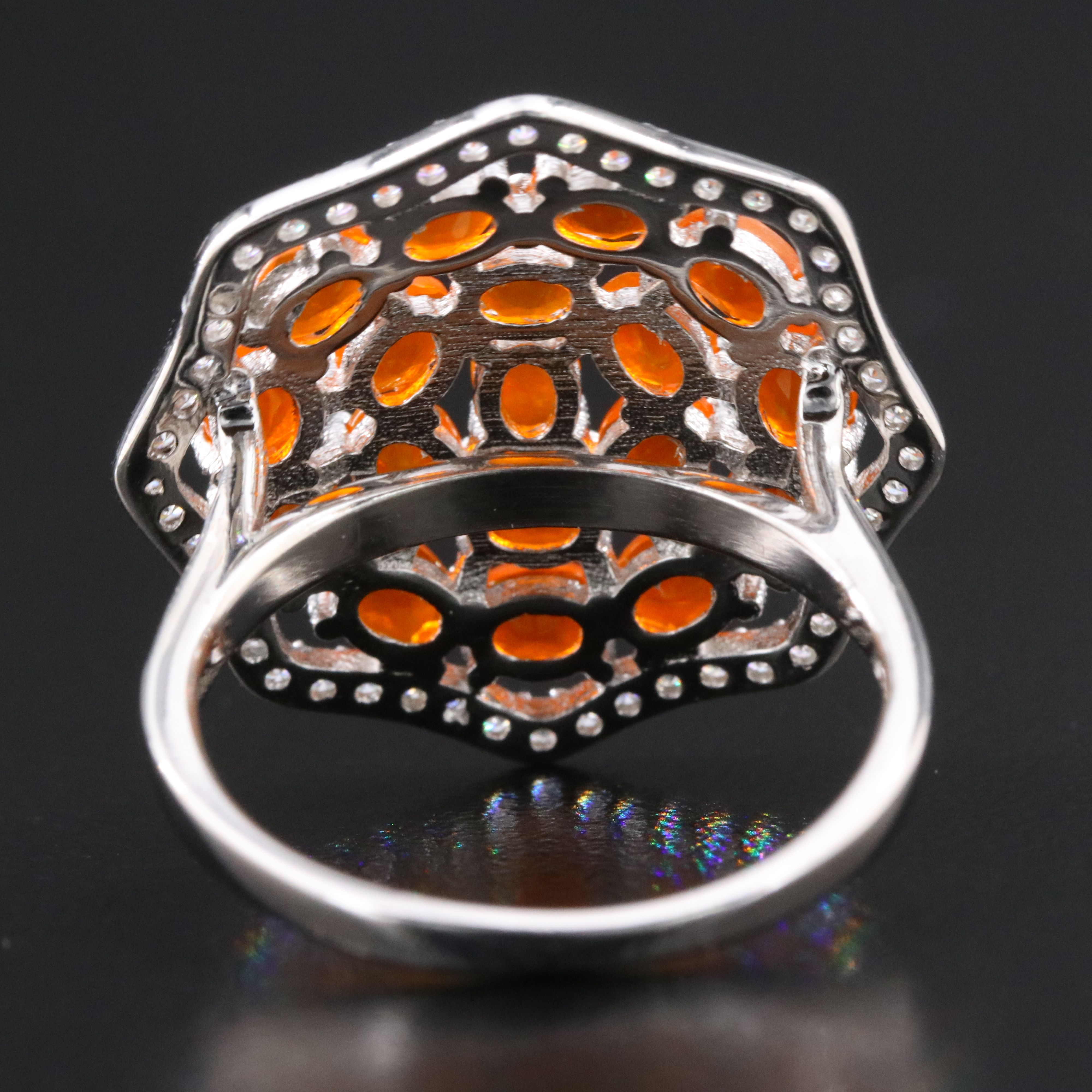 Sterling Fire Opal and CZ Ring