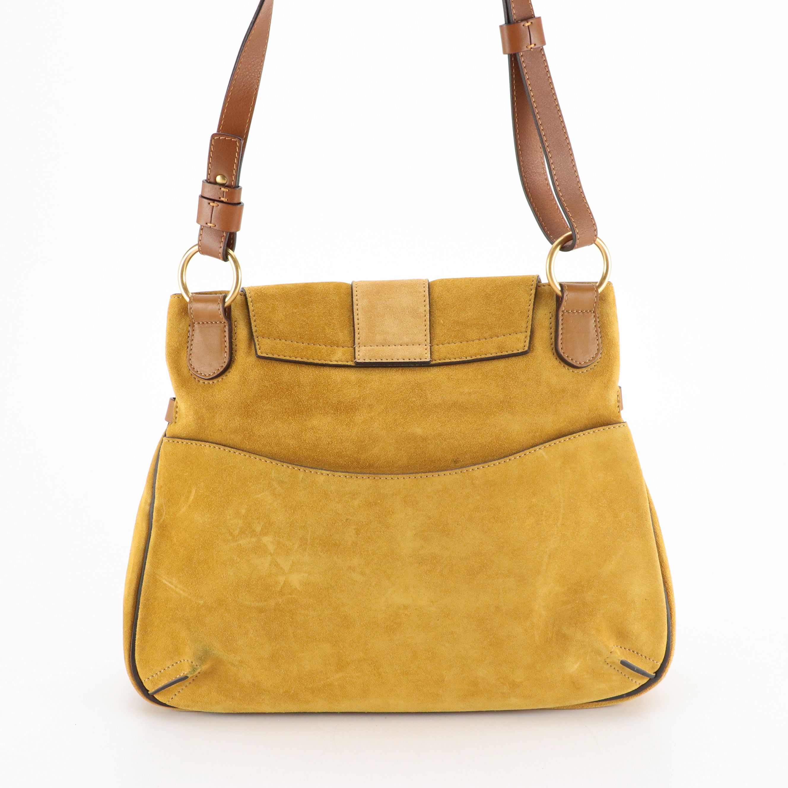 Chloé Lexa Two-Way Bag in Mustard Yellow Suede and Brown Calfskin Leather