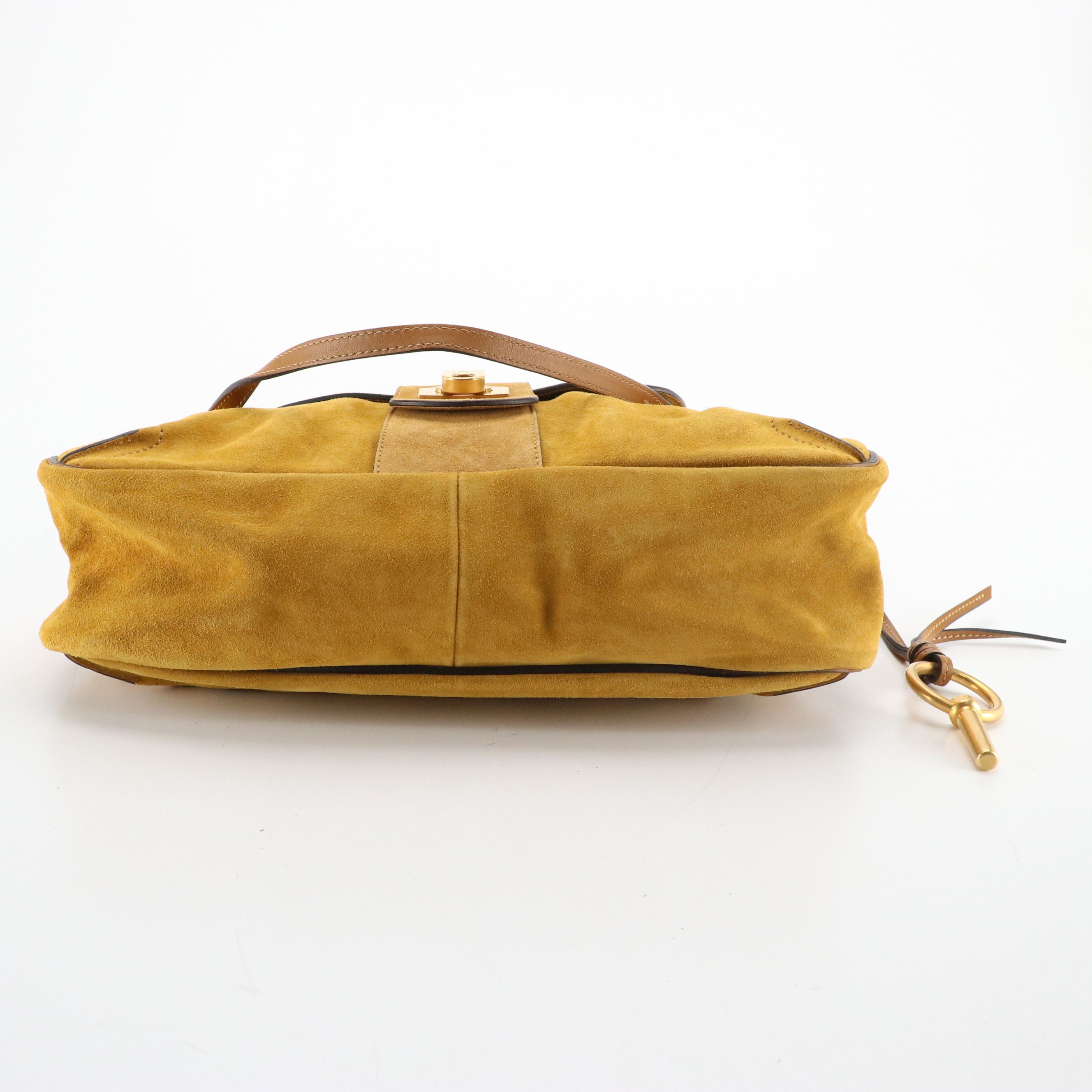 Chloé Lexa Two-Way Bag in Mustard Yellow Suede and Brown Calfskin Leather