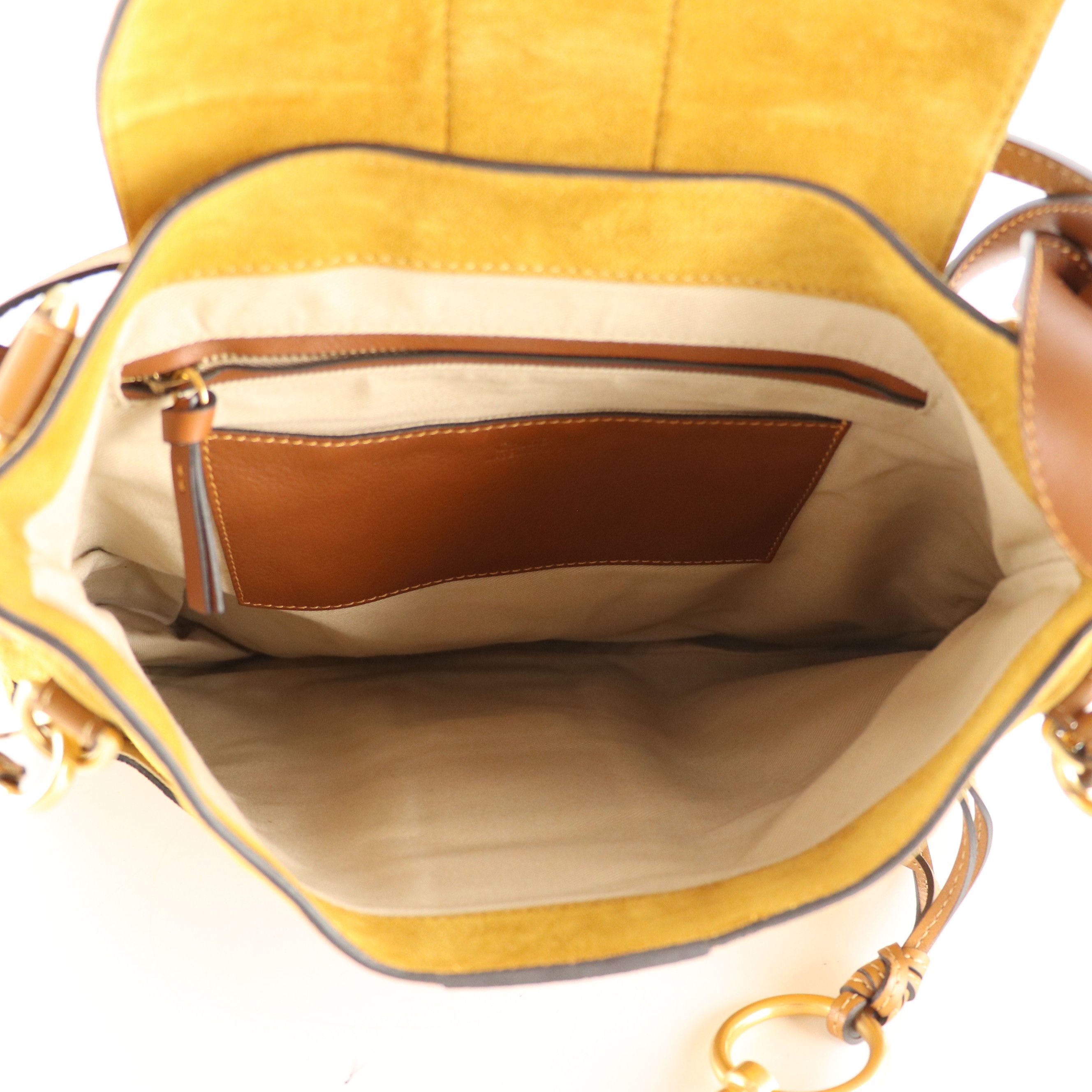 Chloé Lexa Two-Way Bag in Mustard Yellow Suede and Brown Calfskin Leather