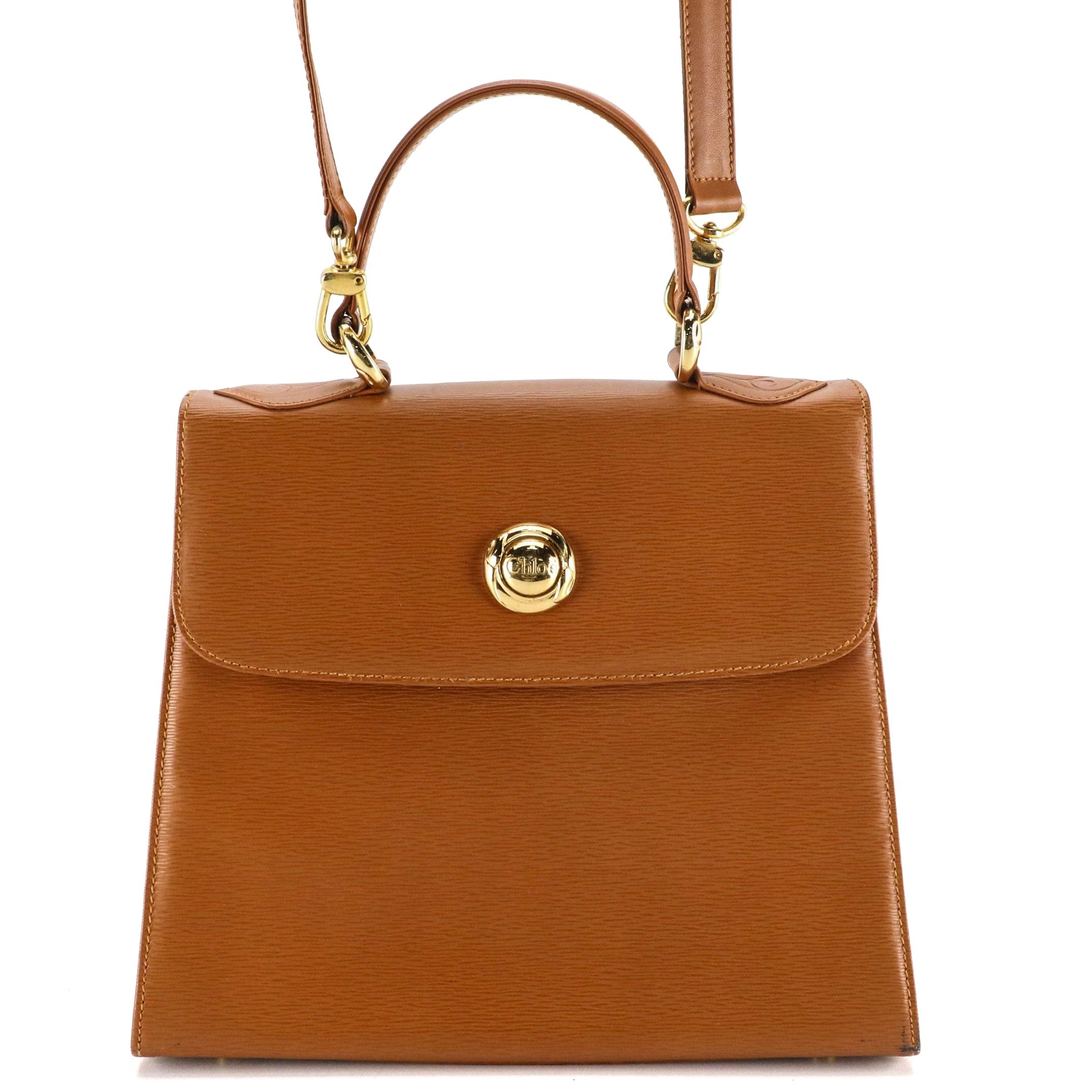 Chloé Structured Two-Way Bag in Brown Textured Leather