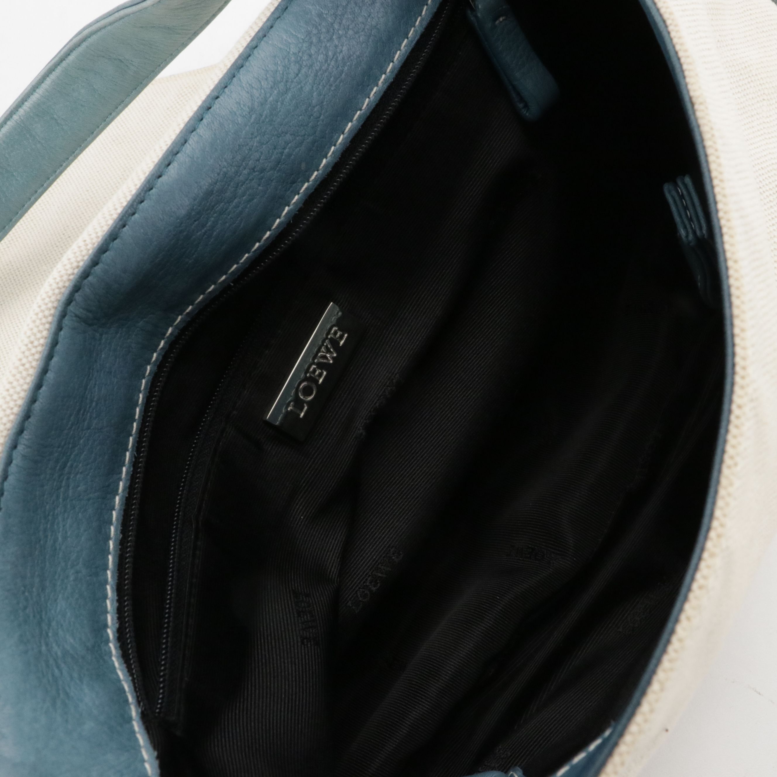 Loewe Studded Anagram Pocket Crossbody Bag in White Canvas and Blue Leather