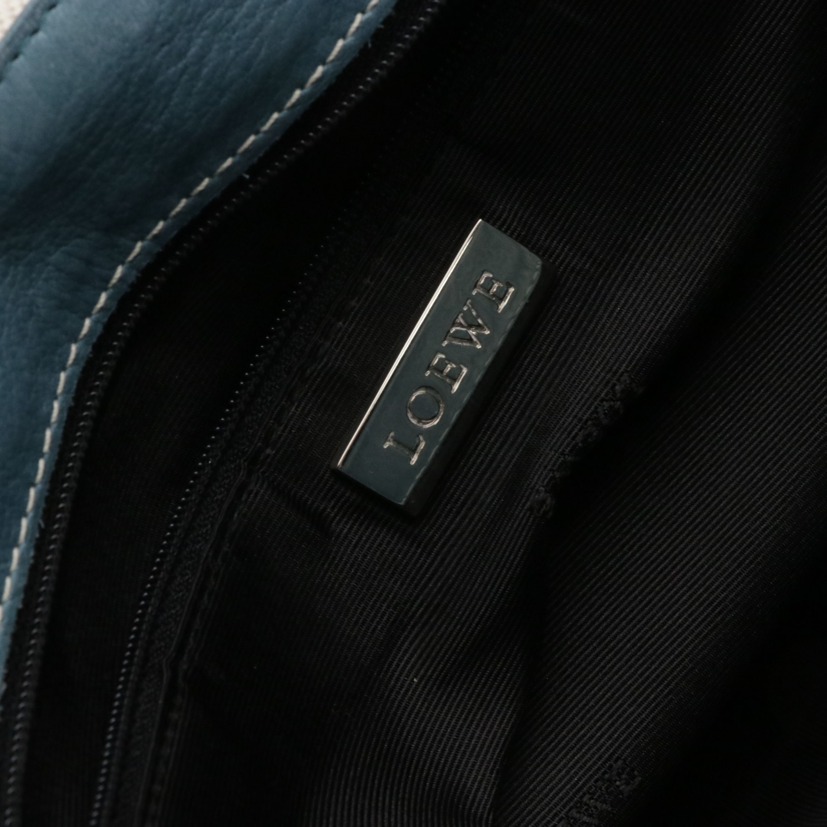 Loewe Studded Anagram Pocket Crossbody Bag in White Canvas and Blue Leather