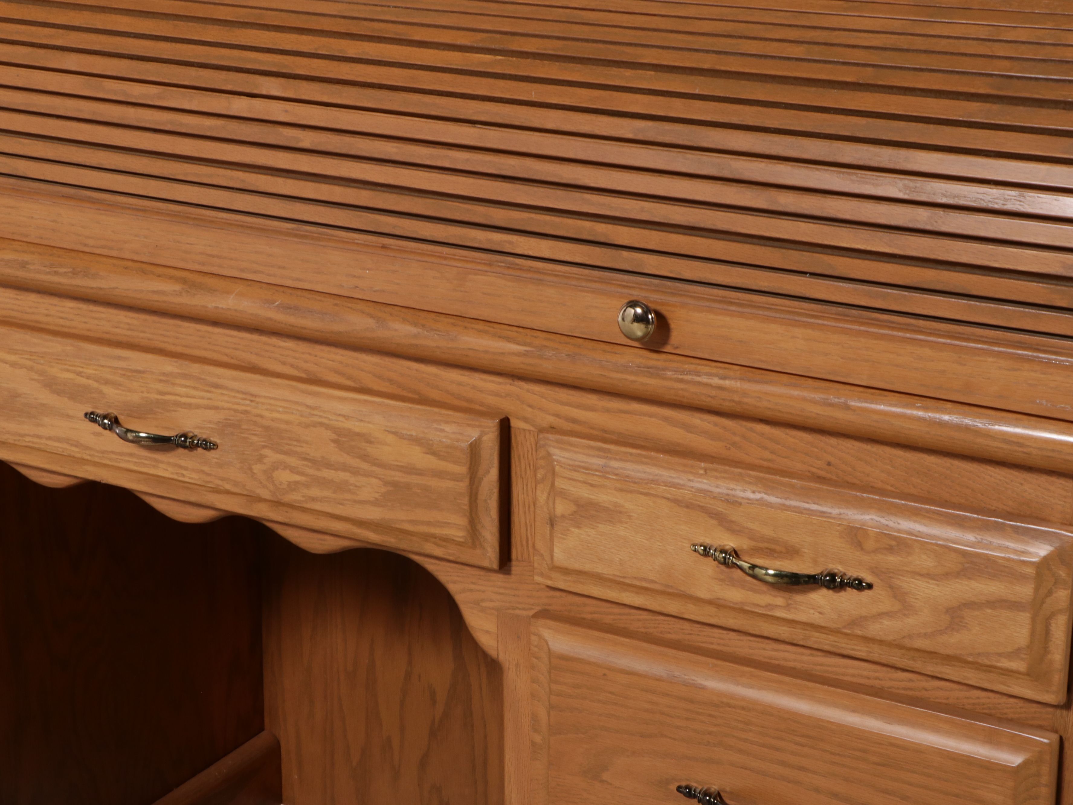 Late Victorian Style Oak  Tambour Roll-Top Desk with Coordinating Chair
