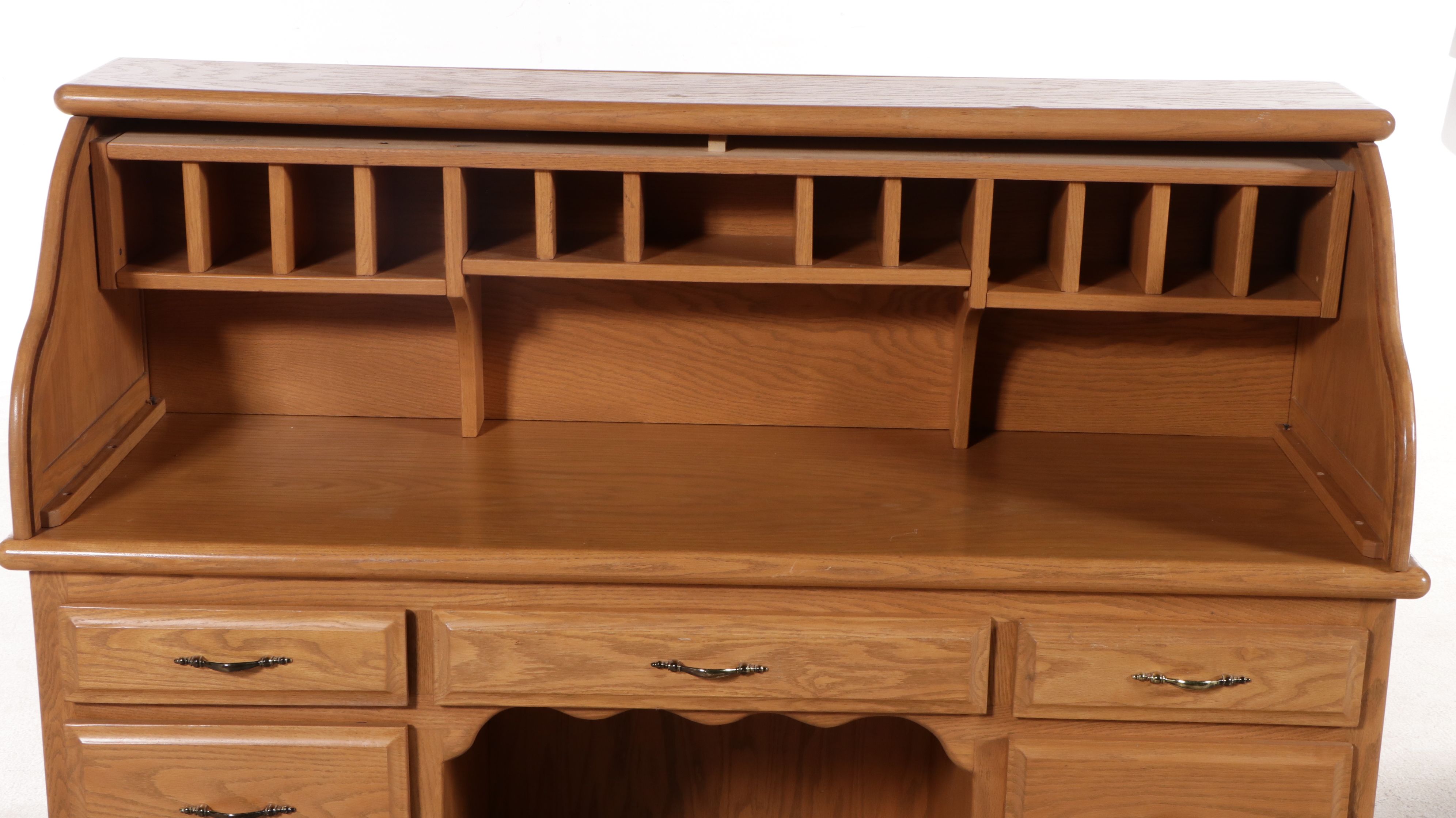 Late Victorian Style Oak  Tambour Roll-Top Desk with Coordinating Chair