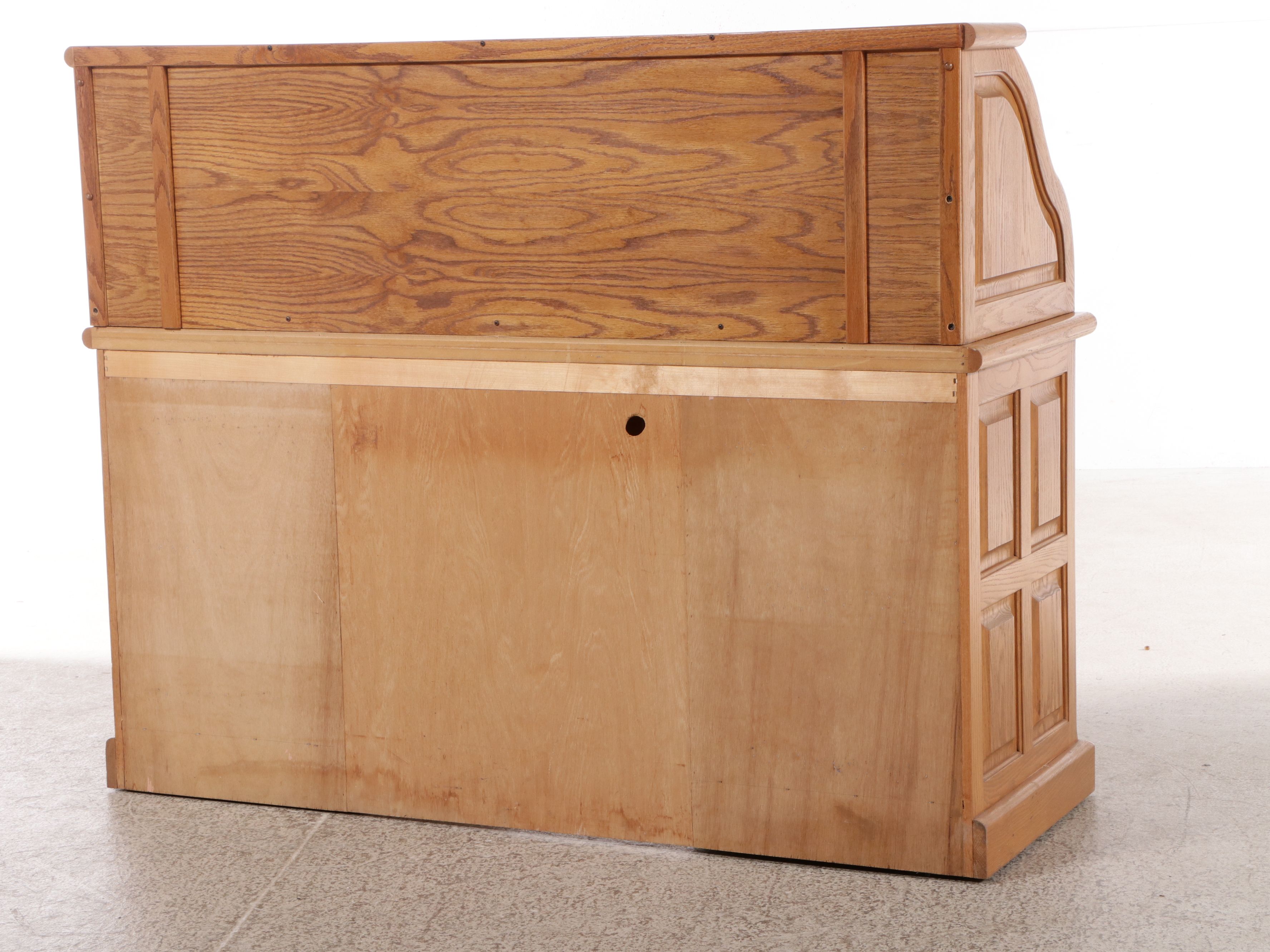 Late Victorian Style Oak  Tambour Roll-Top Desk with Coordinating Chair
