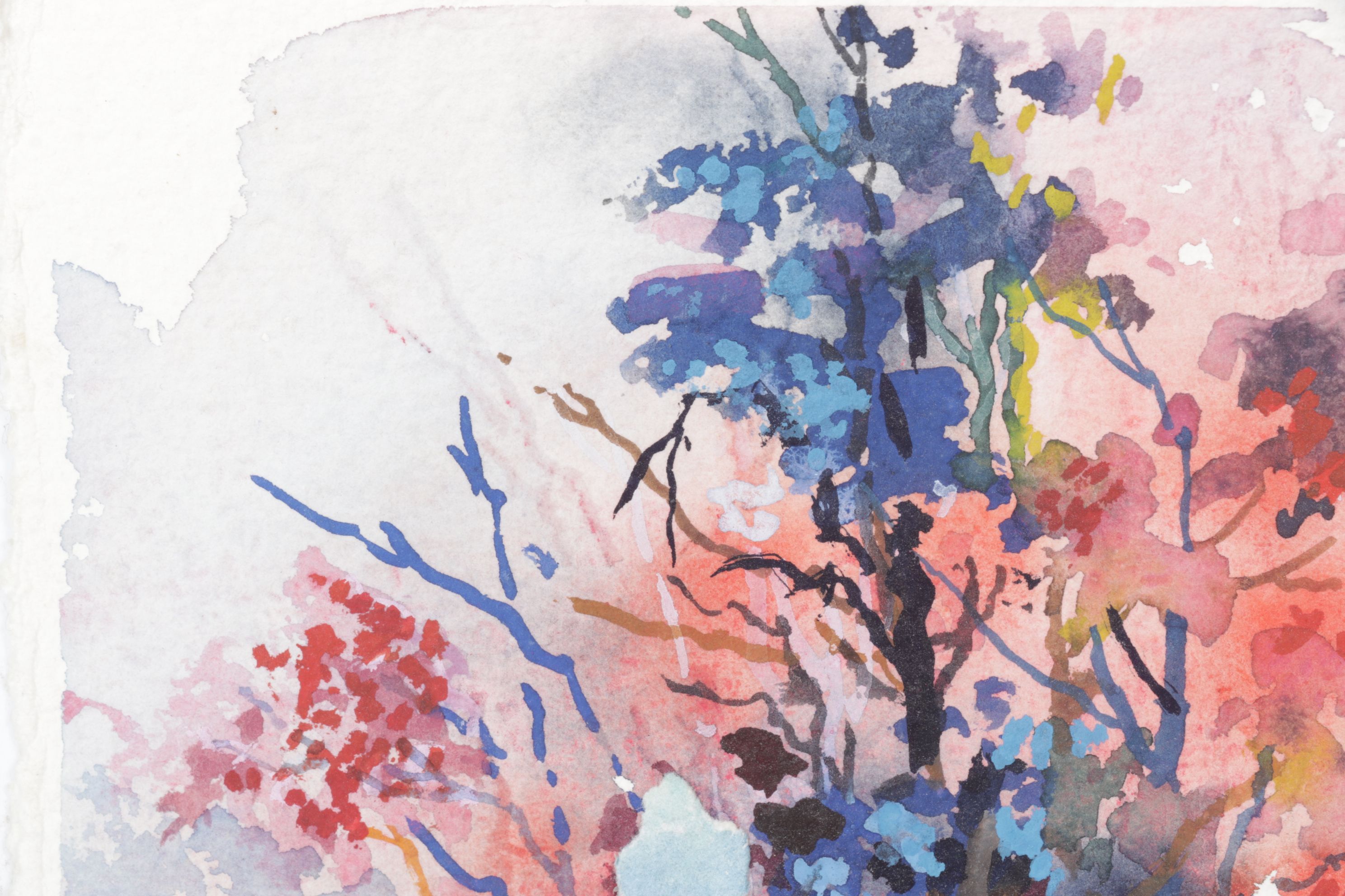 Harry Ahysen Watercolor Painting of Flowers in Sunset, Late 20th Century