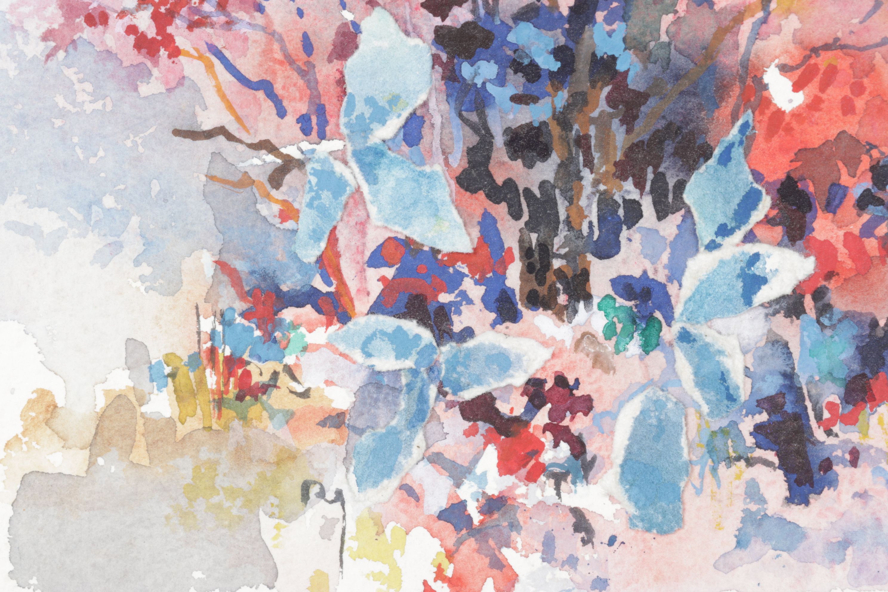 Harry Ahysen Watercolor Painting of Flowers in Sunset, Late 20th Century