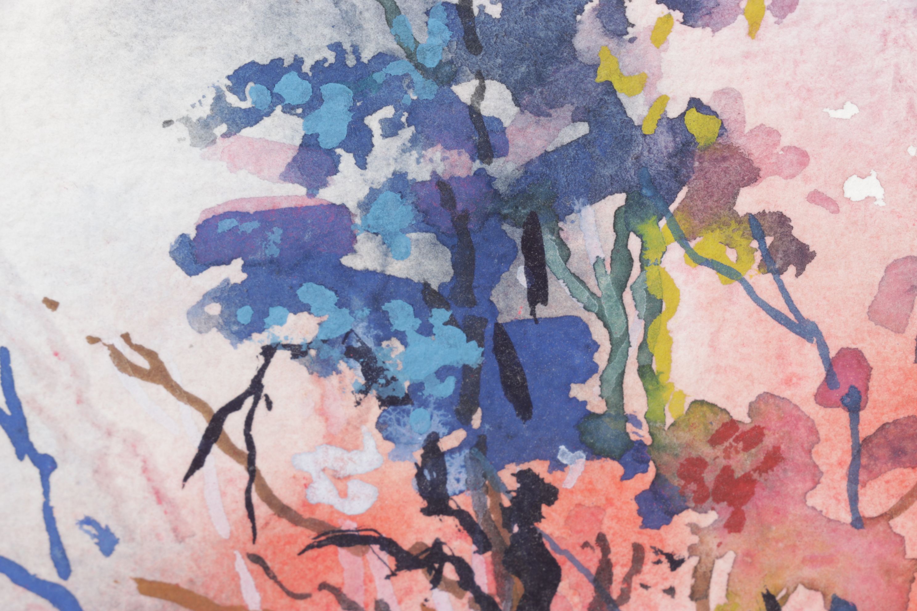 Harry Ahysen Watercolor Painting of Flowers in Sunset, Late 20th Century