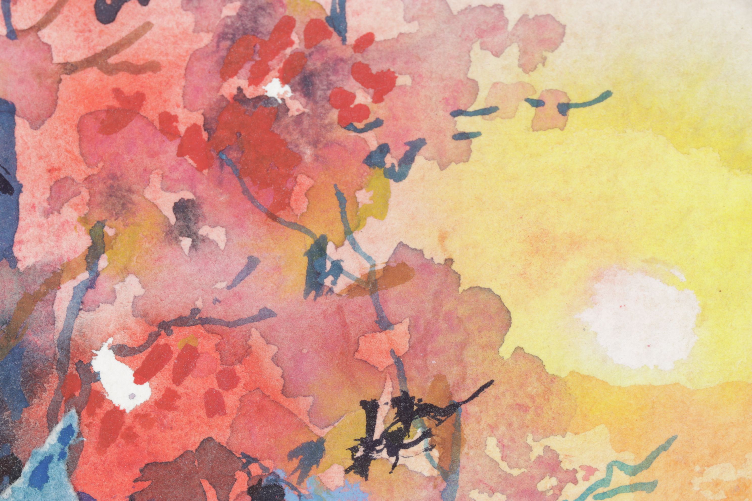 Harry Ahysen Watercolor Painting of Flowers in Sunset, Late 20th Century